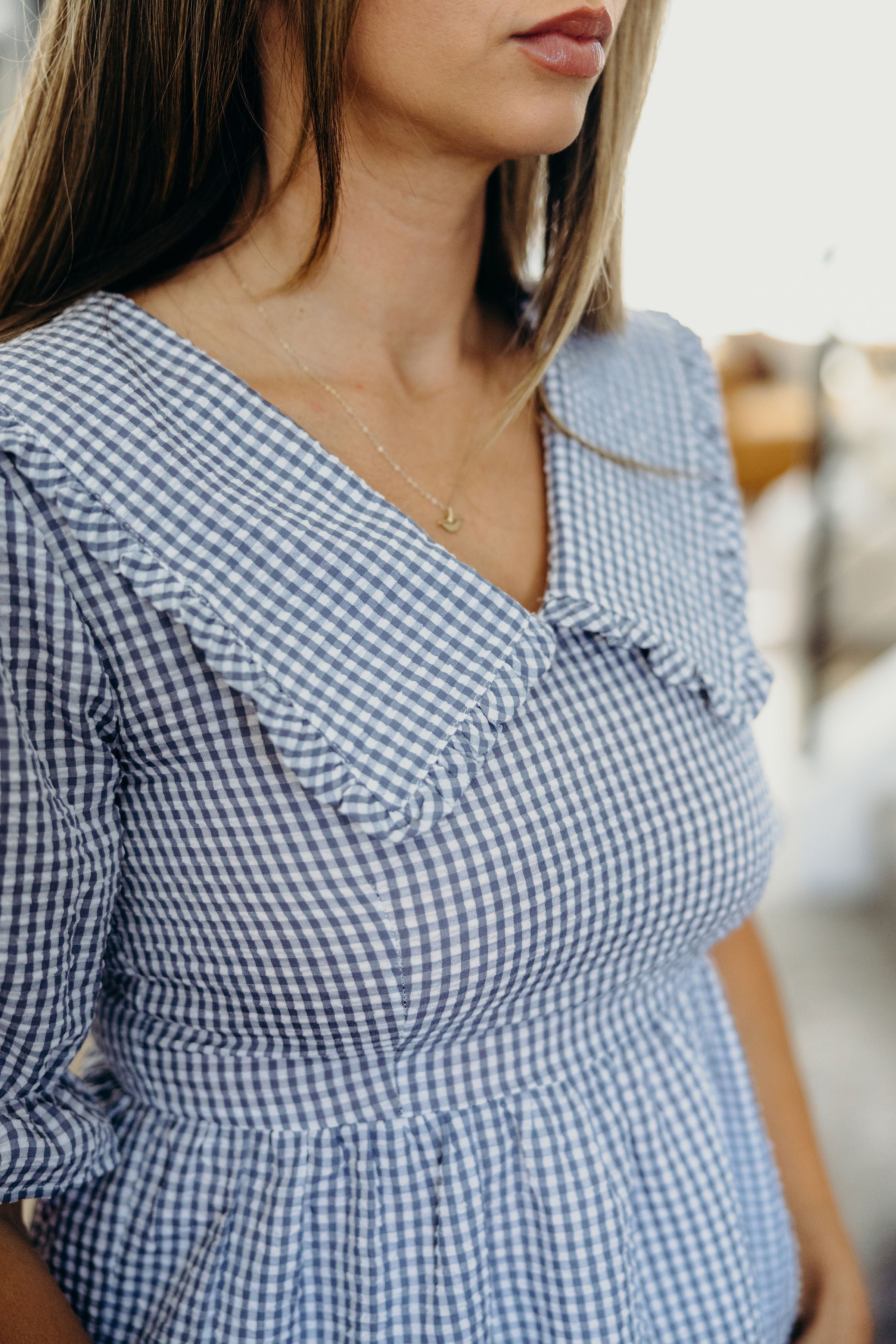 PETER PAN COLLARED BLOUSE IN LIGHT BLUE GINGHAM FINAL SALE