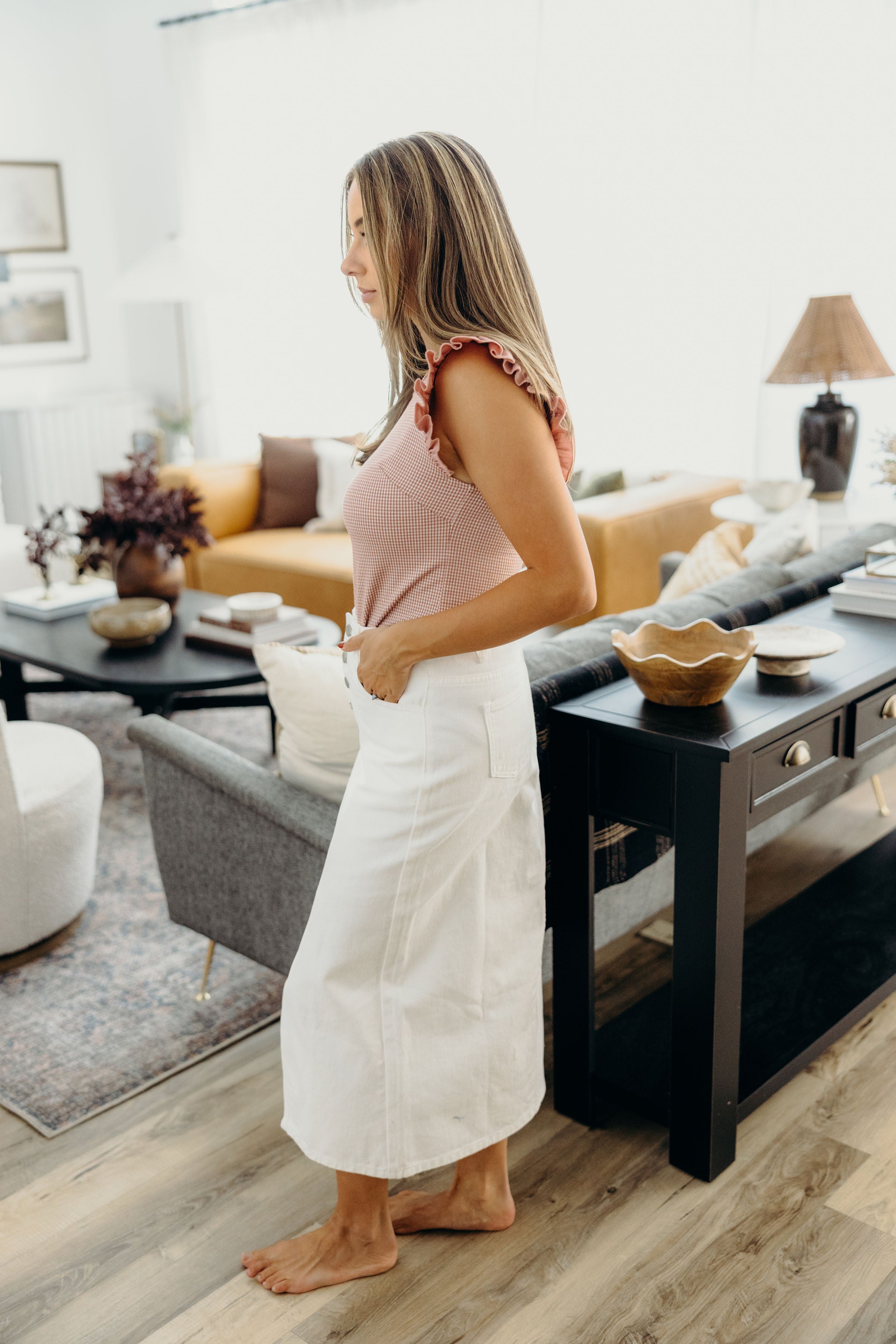 MAXI DENIM SKIRT IN WHITE
