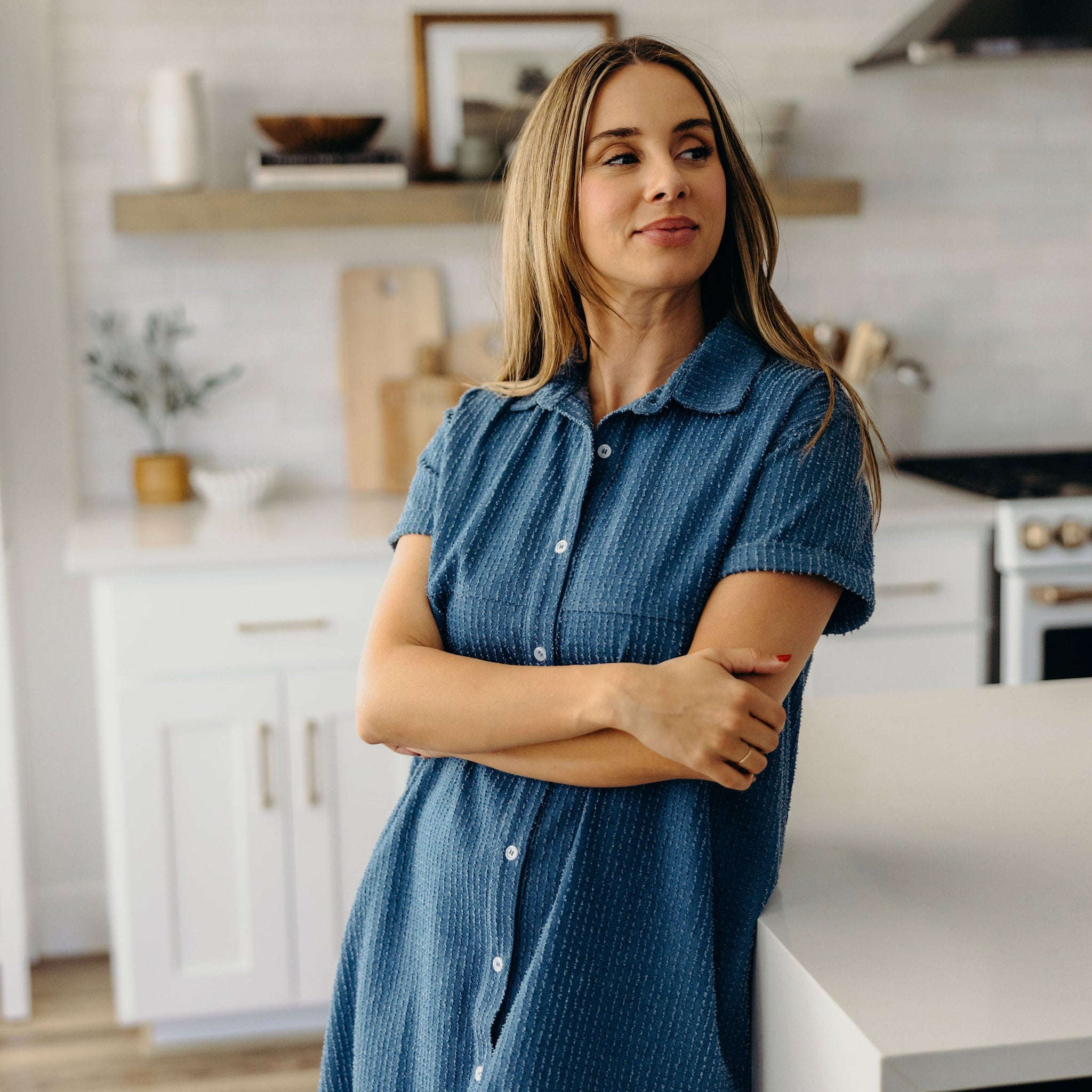 THE TIA IN DENIM TEXTURED STRIPE FINAL SALE