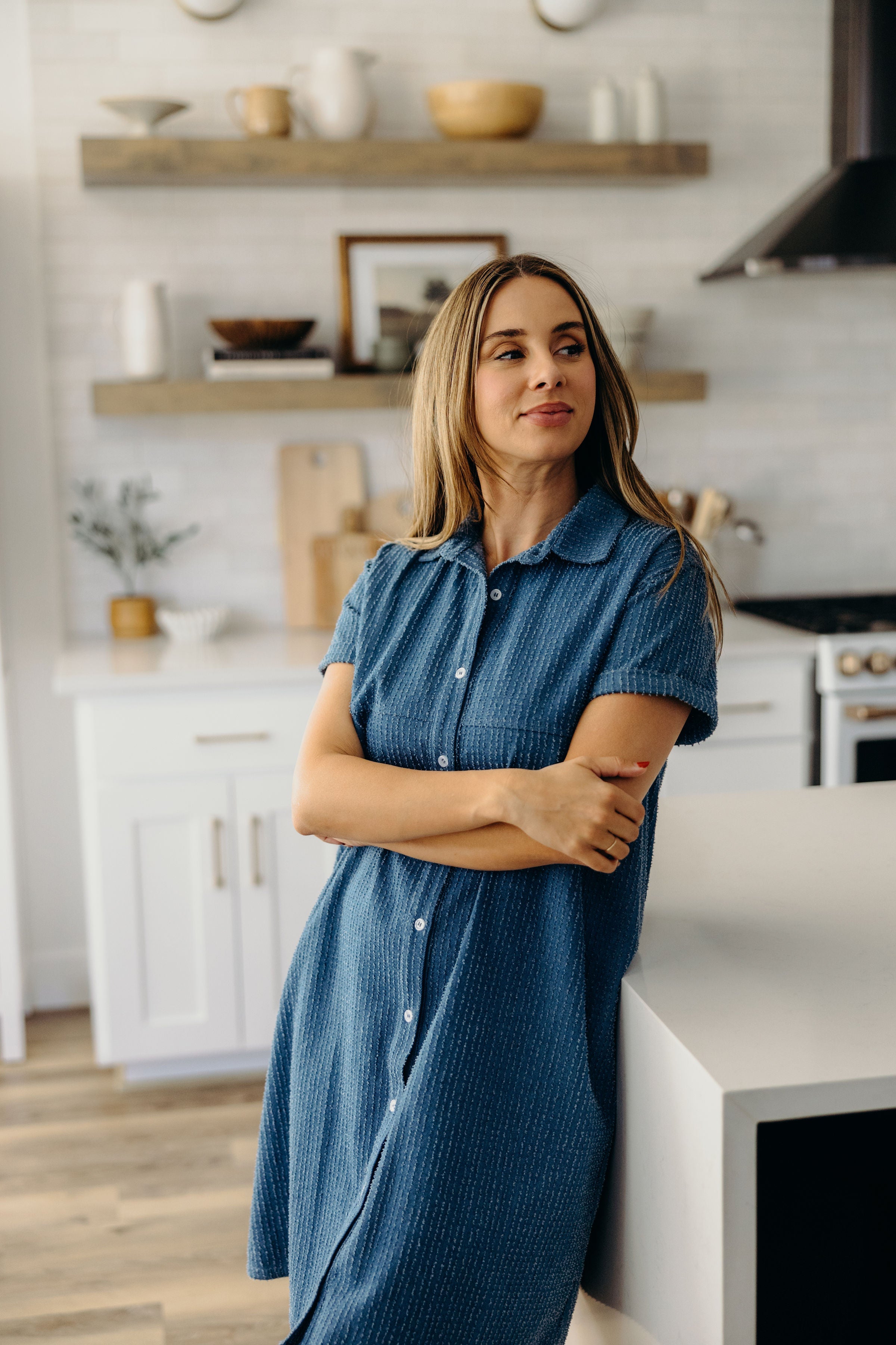 THE TIA IN DENIM TEXTURED STRIPE FINAL SALE