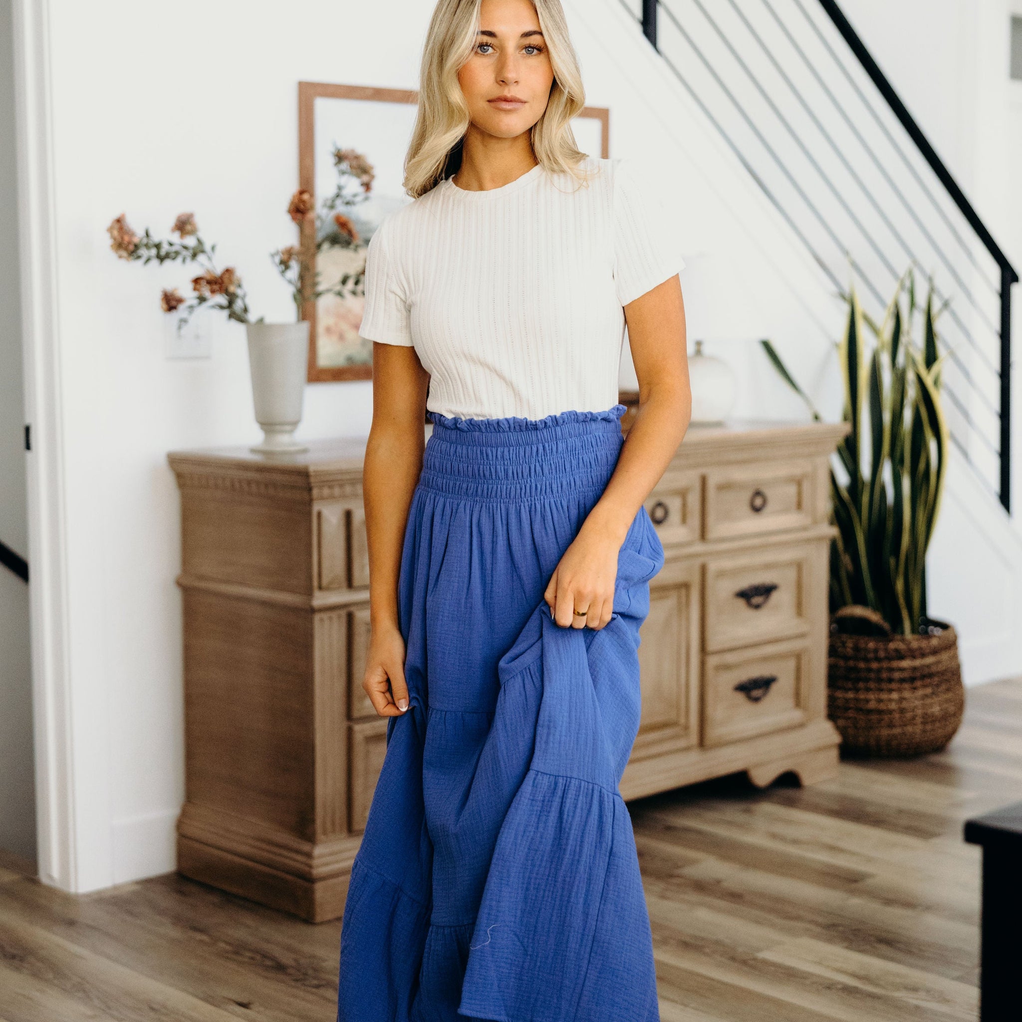 GAUZE MAXI SKIRT IN COBALT BLUE FINAL SALE