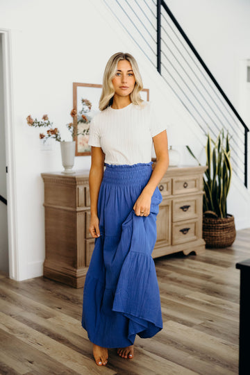 GAUZE MAXI SKIRT IN COBALT BLUE FINAL SALE