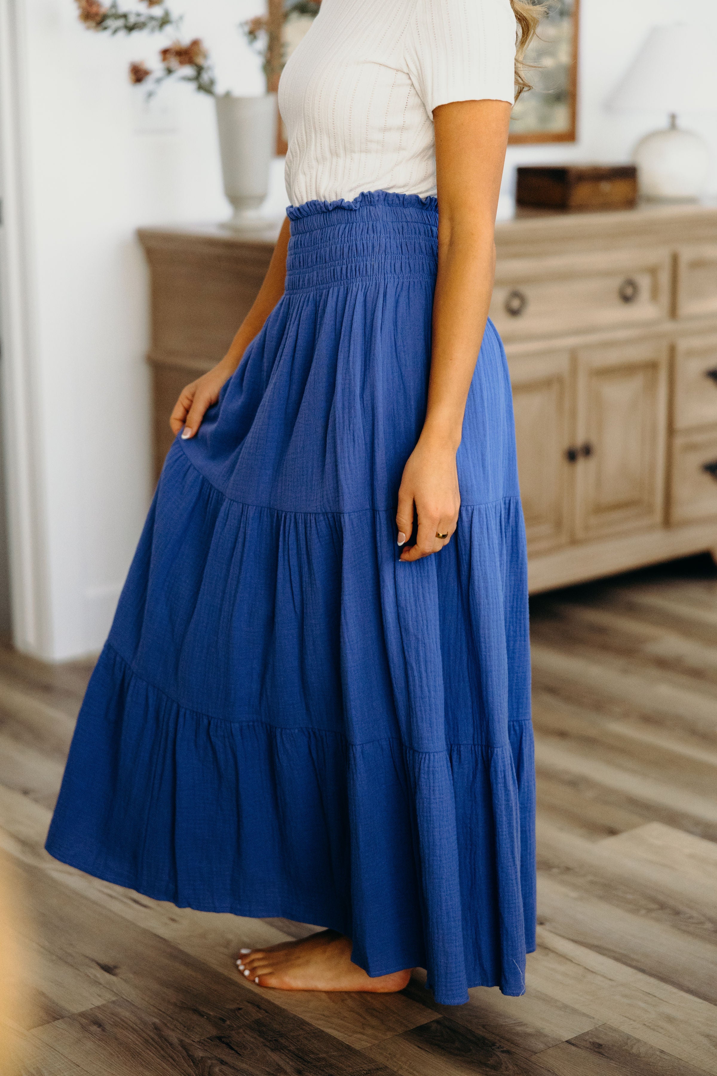 GAUZE MAXI SKIRT IN COBALT BLUE FINAL SALE