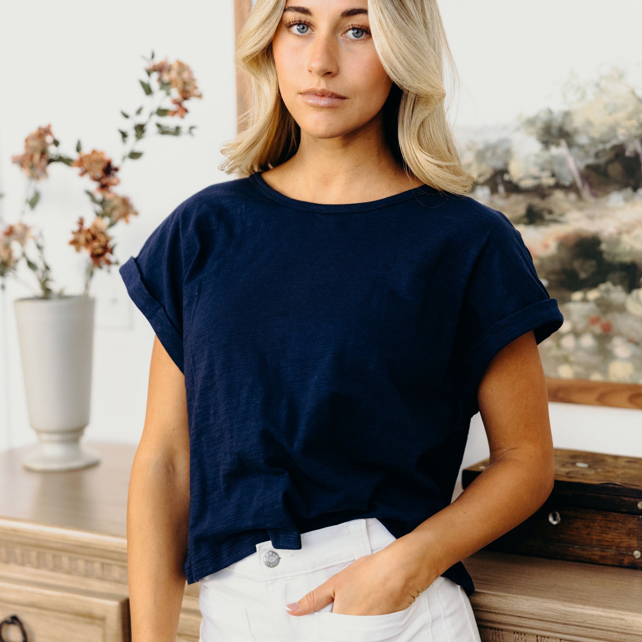 SLUB TEE IN NAVY FINAL SALE