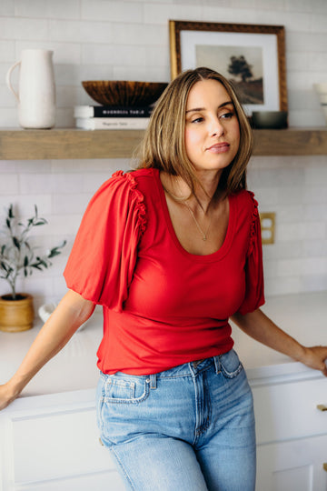 BUBBLE SLEEVE BLOUSE IN CARDINAL FINAL SALE