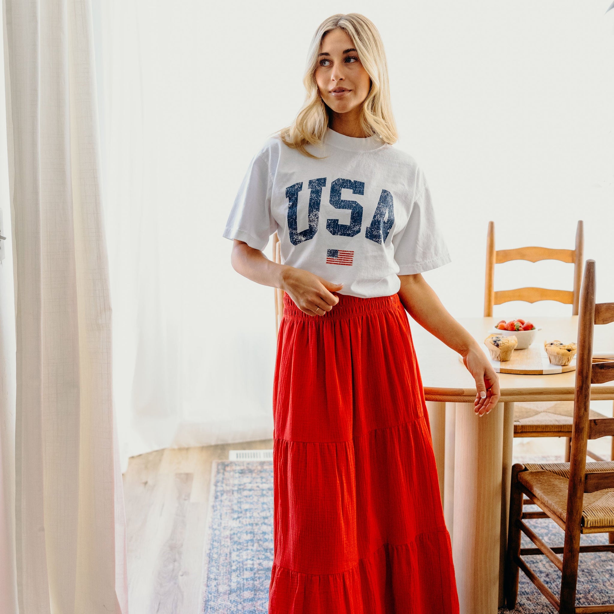 GAUZE MAXI SKIRT IN JULY RED FINAL SALE