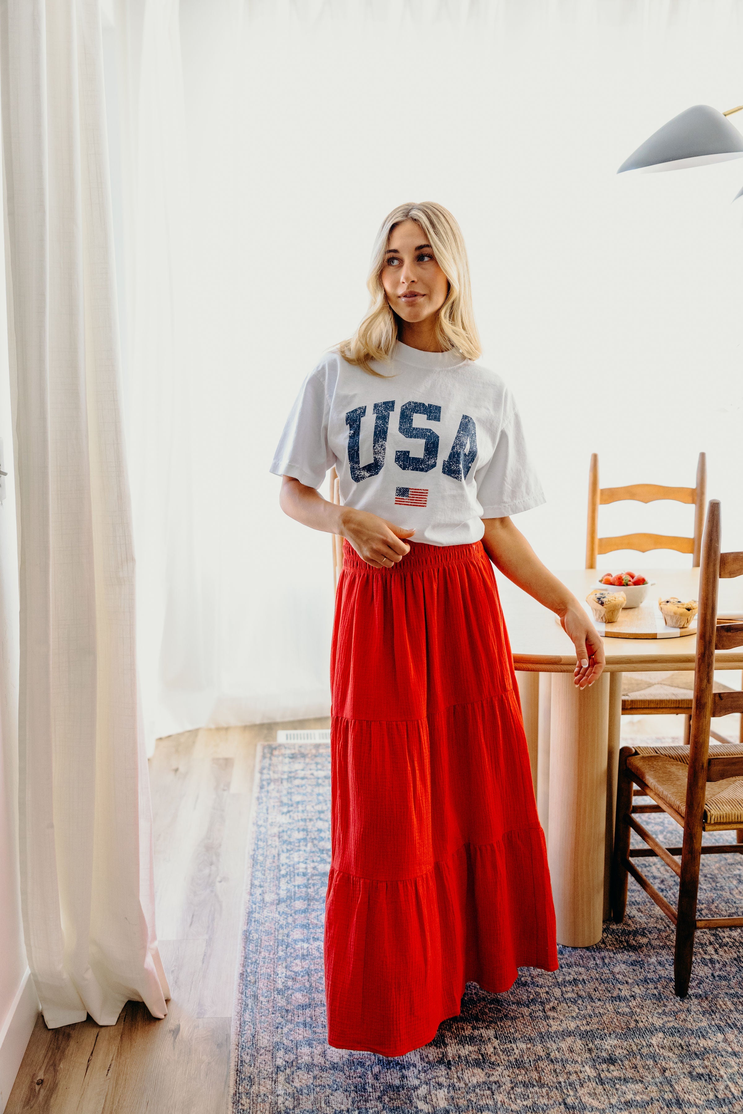 GAUZE MAXI SKIRT IN JULY RED FINAL SALE