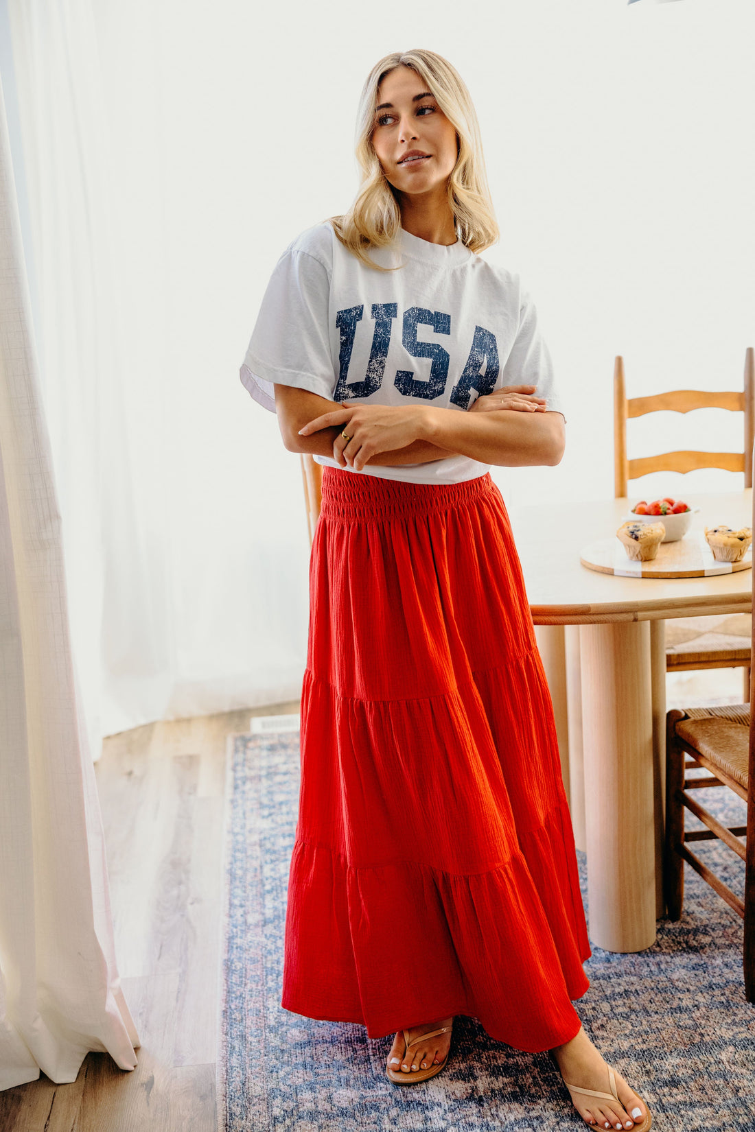 GAUZE MAXI SKIRT IN JULY RED FINAL SALE