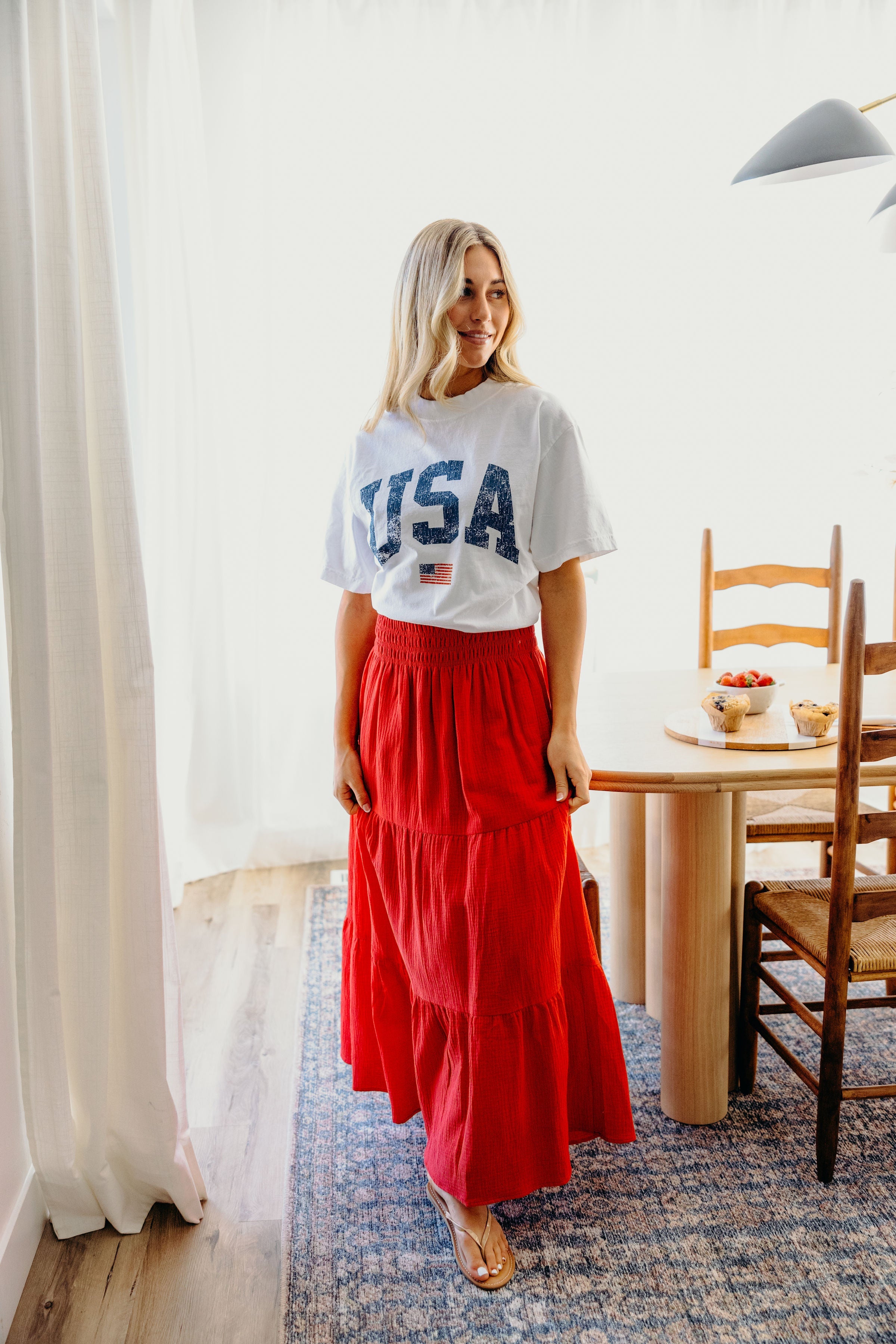 GAUZE MAXI SKIRT IN JULY RED FINAL SALE