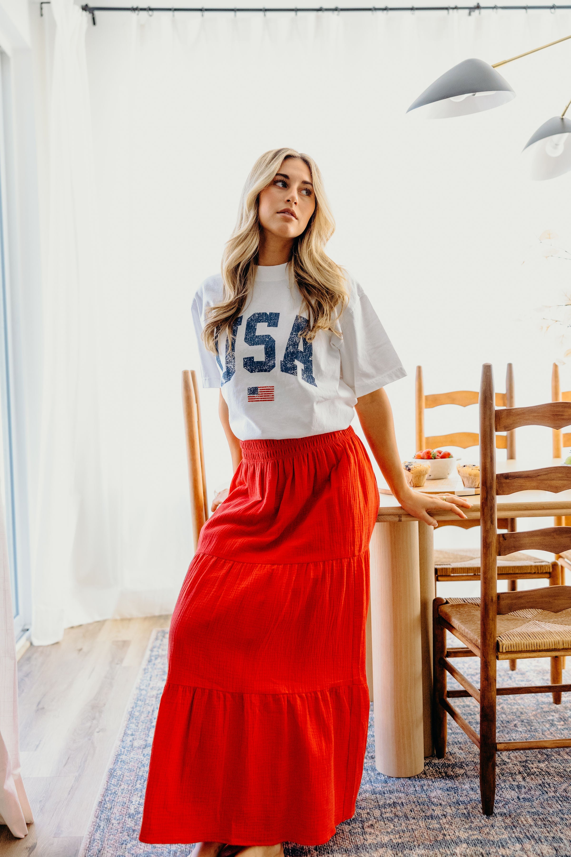 GAUZE MAXI SKIRT IN JULY RED FINAL SALE