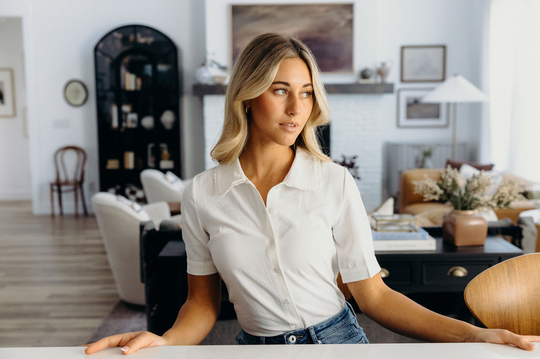 RUFFLED COLLARED BLOUSE IN IVORY FINAL SALE