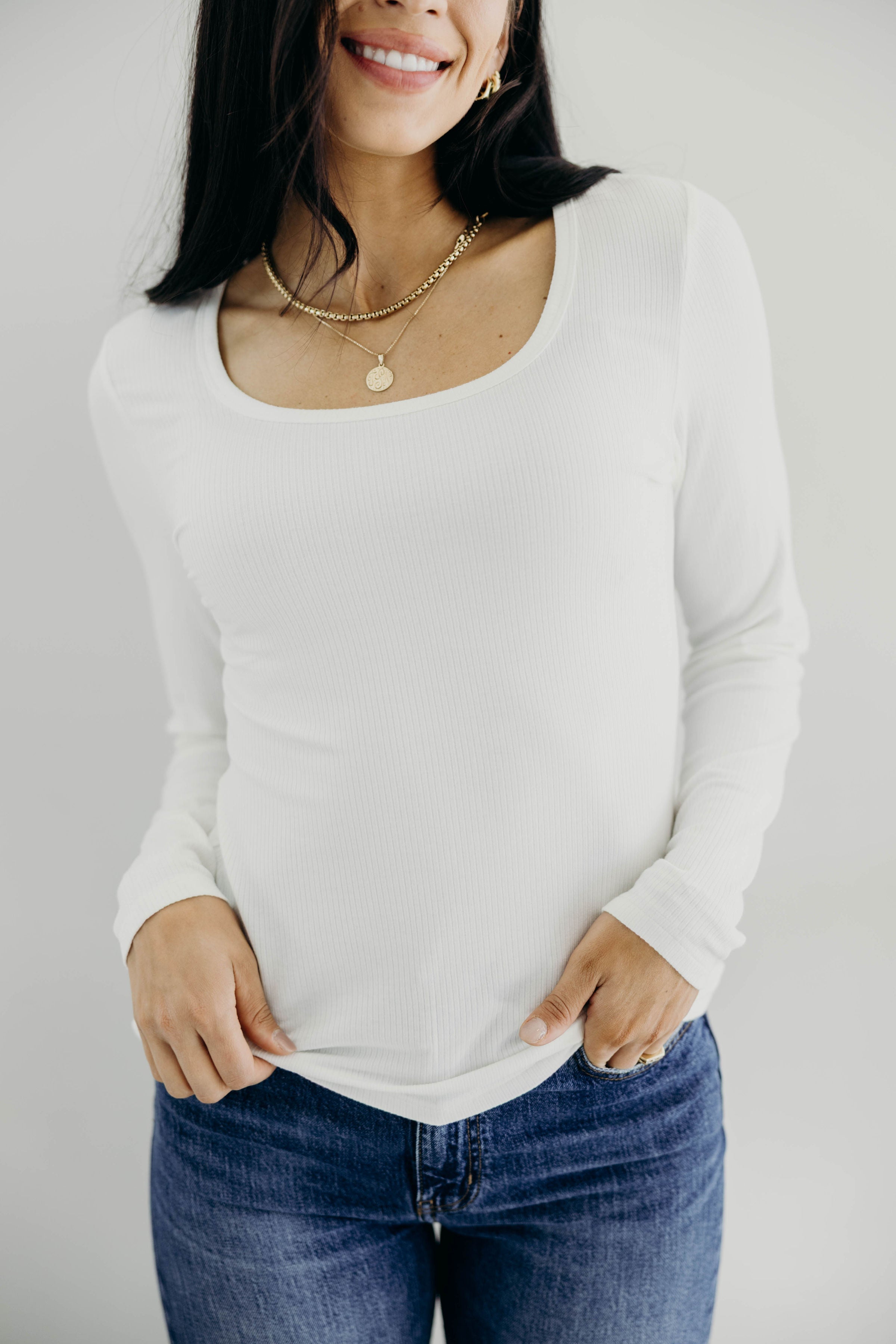 LONG SLEEVE SCOOP TEE IN IVORY