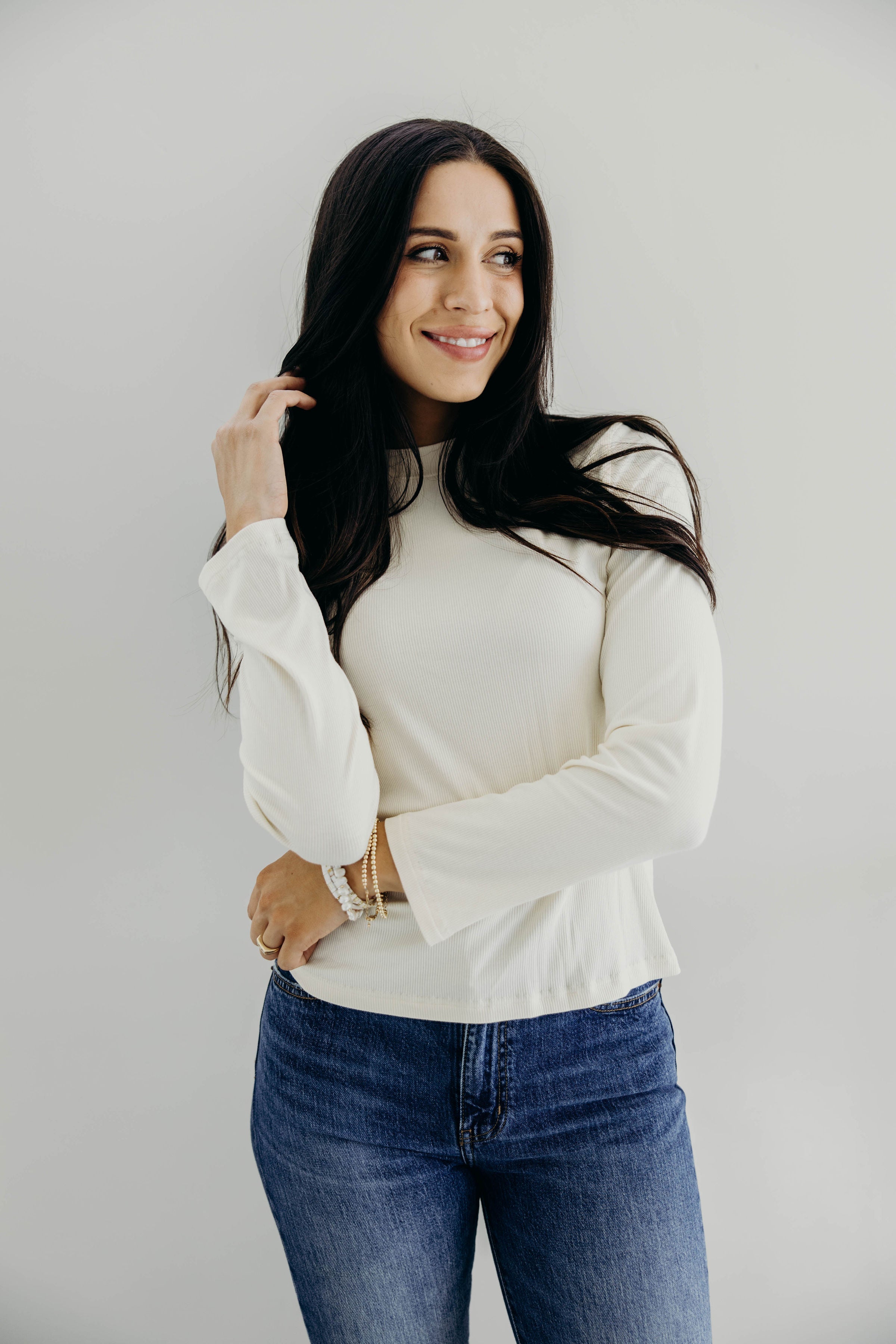 LONG SLEEVE MOCKNECK IN VANILLA