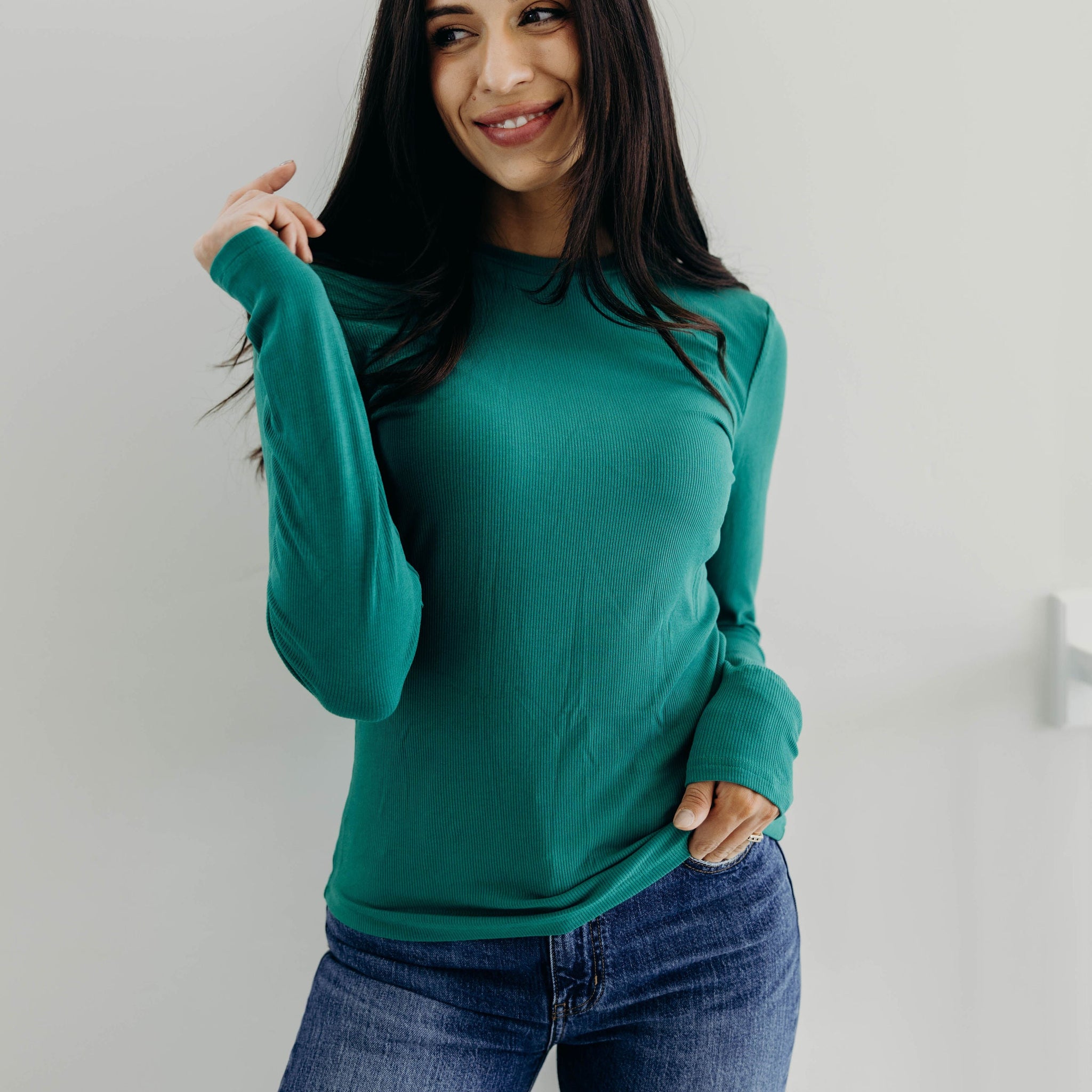 HIGH NECK LONG SLEEVE TEE IN LUSH MEADOW FINAL SALE