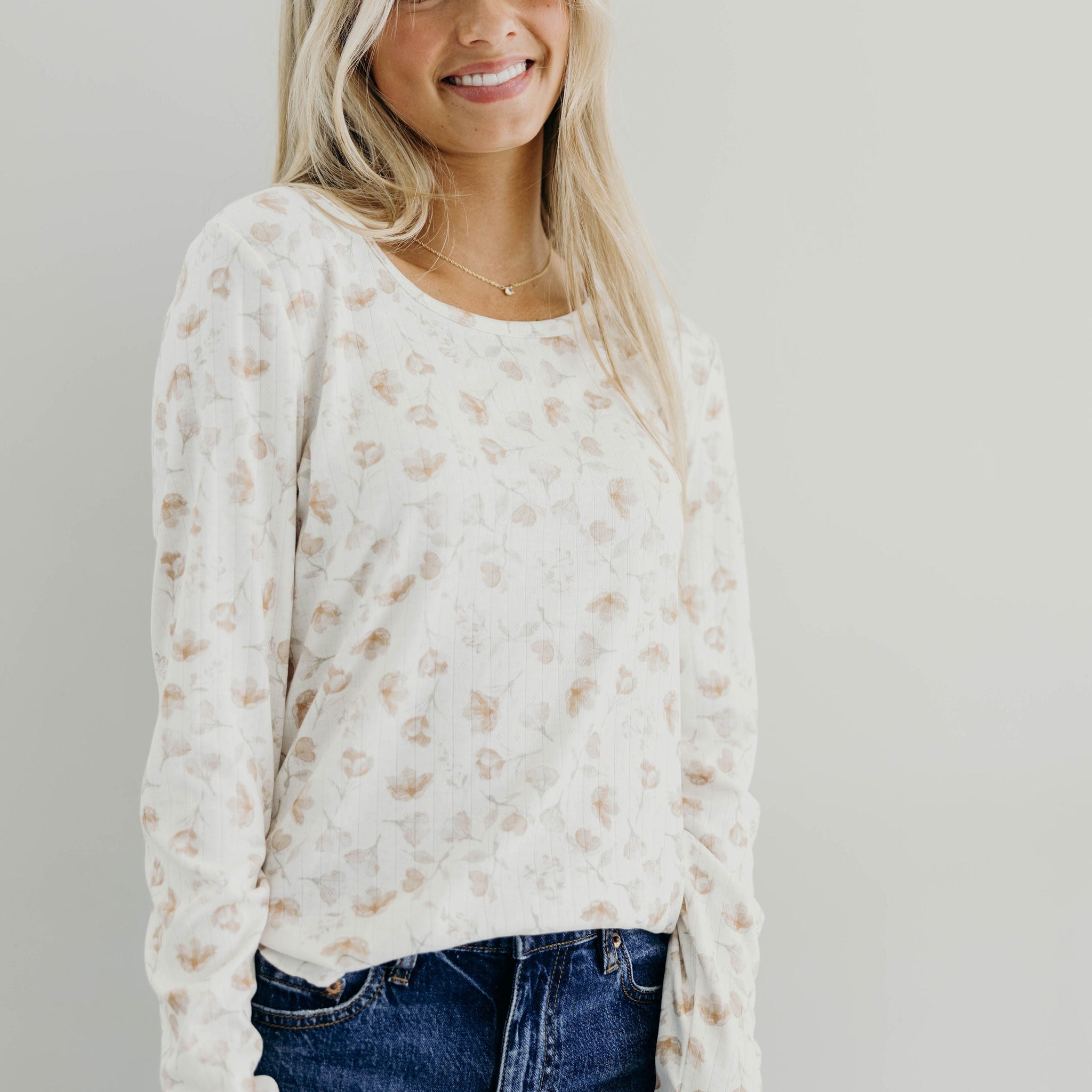 LONG SLEEVE RIBBED TEE IN DRIED ROSE FINAL SALE