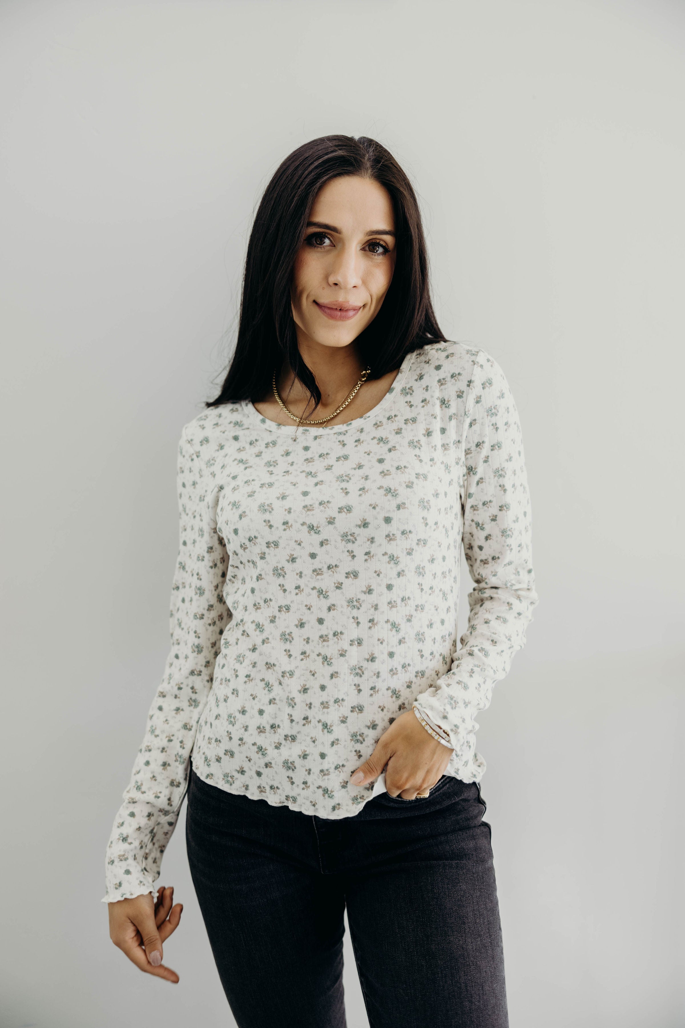 LONG SLEEVE RIBBED TEE IN DEWDROP SLATE FINAL SALE