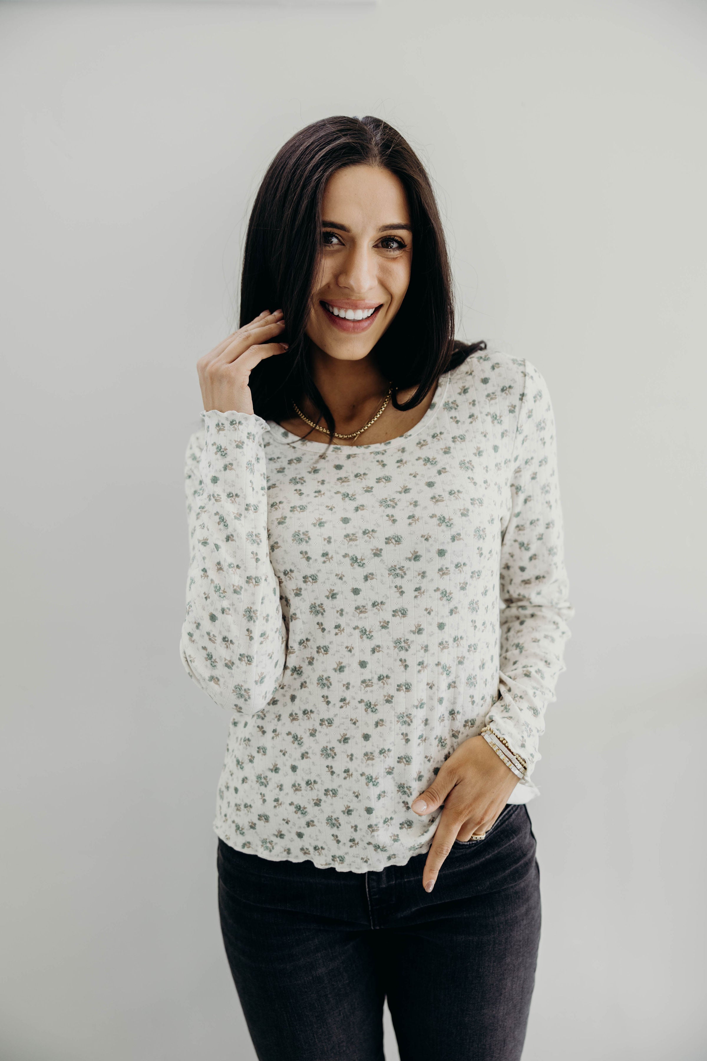 LONG SLEEVE RIBBED TEE IN DEWDROP SLATE FINAL SALE