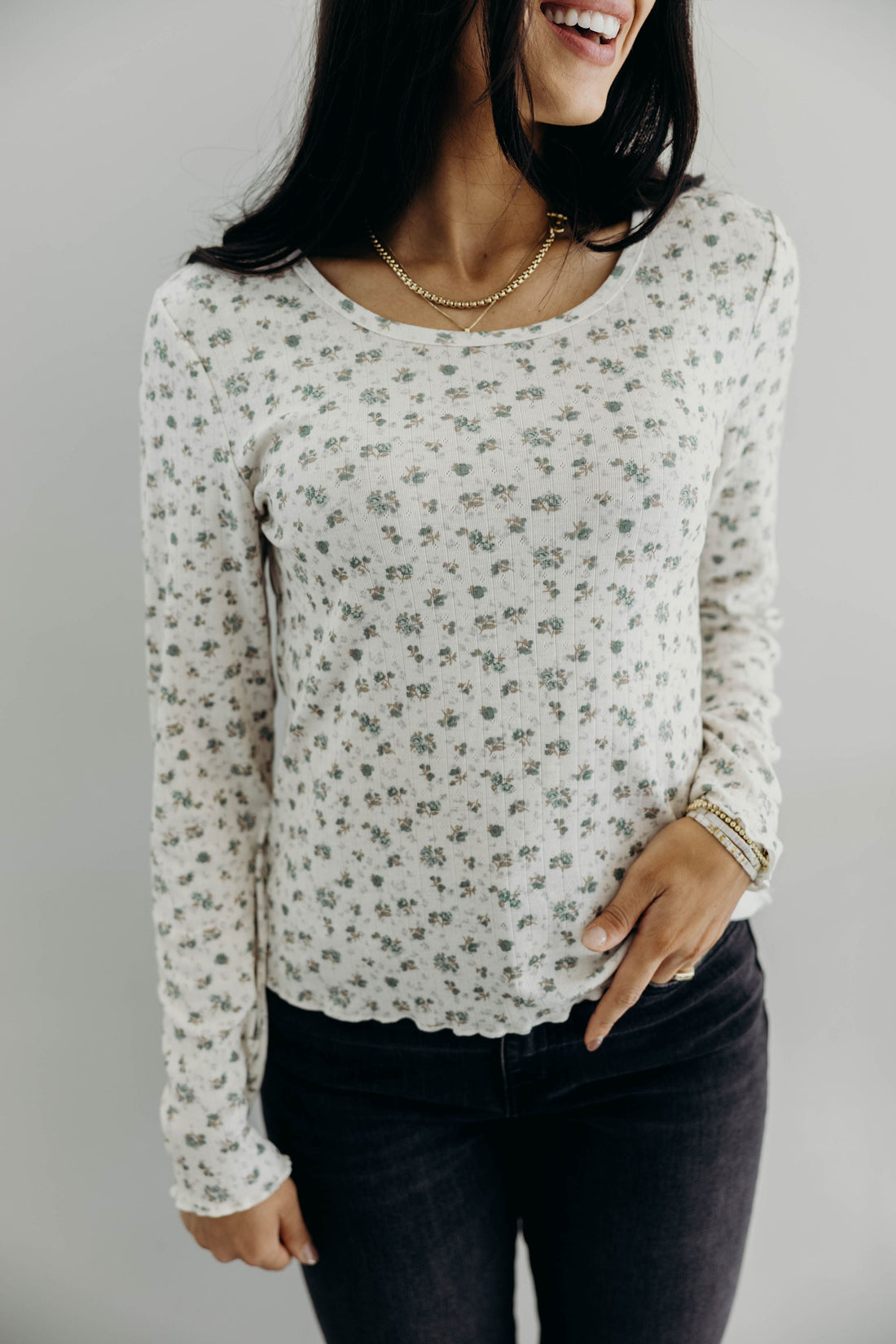 LONG SLEEVE RIBBED TEE IN DEWDROP SLATE FINAL SALE