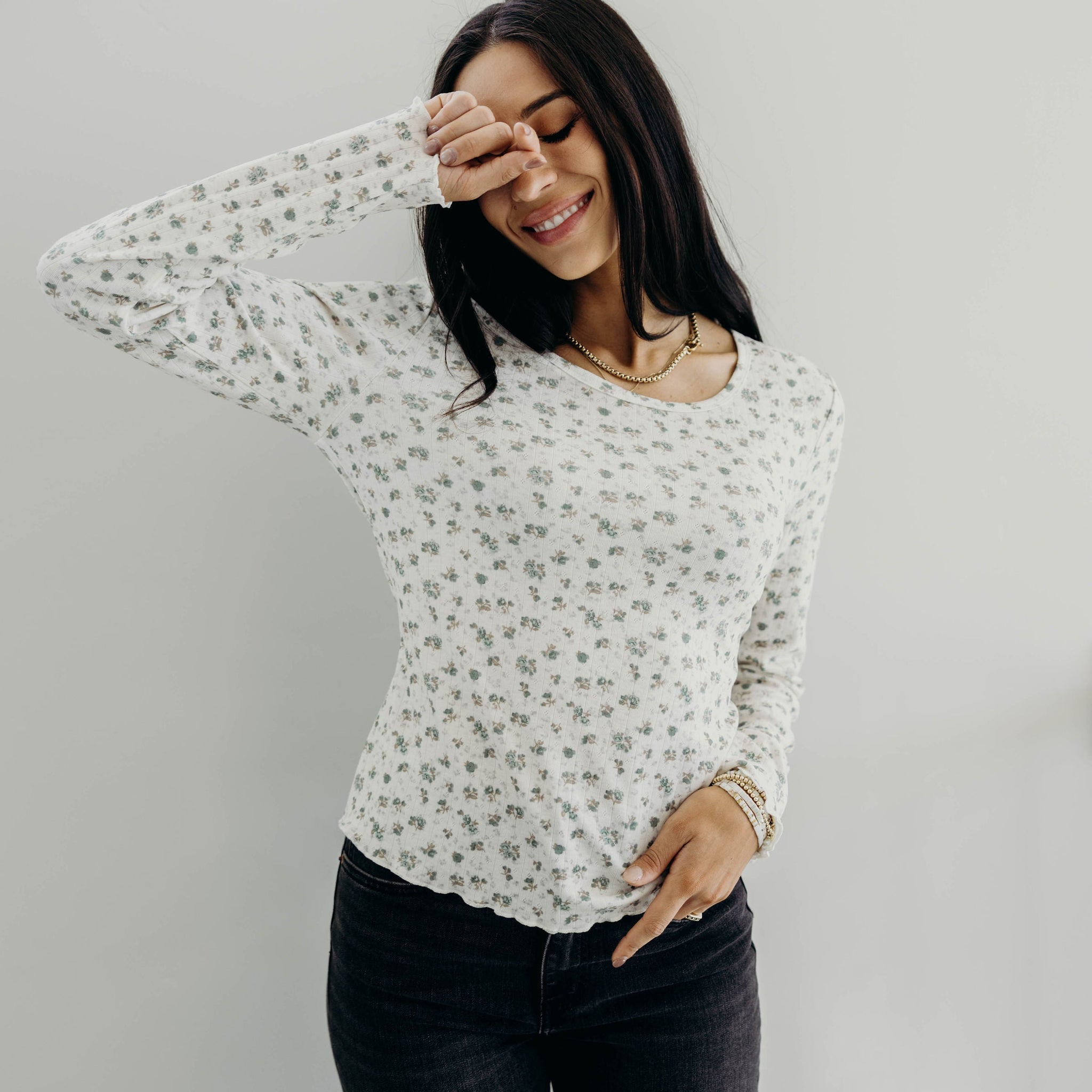 LONG SLEEVE RIBBED TEE IN DEWDROP SLATE FINAL SALE