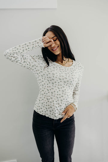 LONG SLEEVE RIBBED TEE IN DEWDROP SLATE FINAL SALE