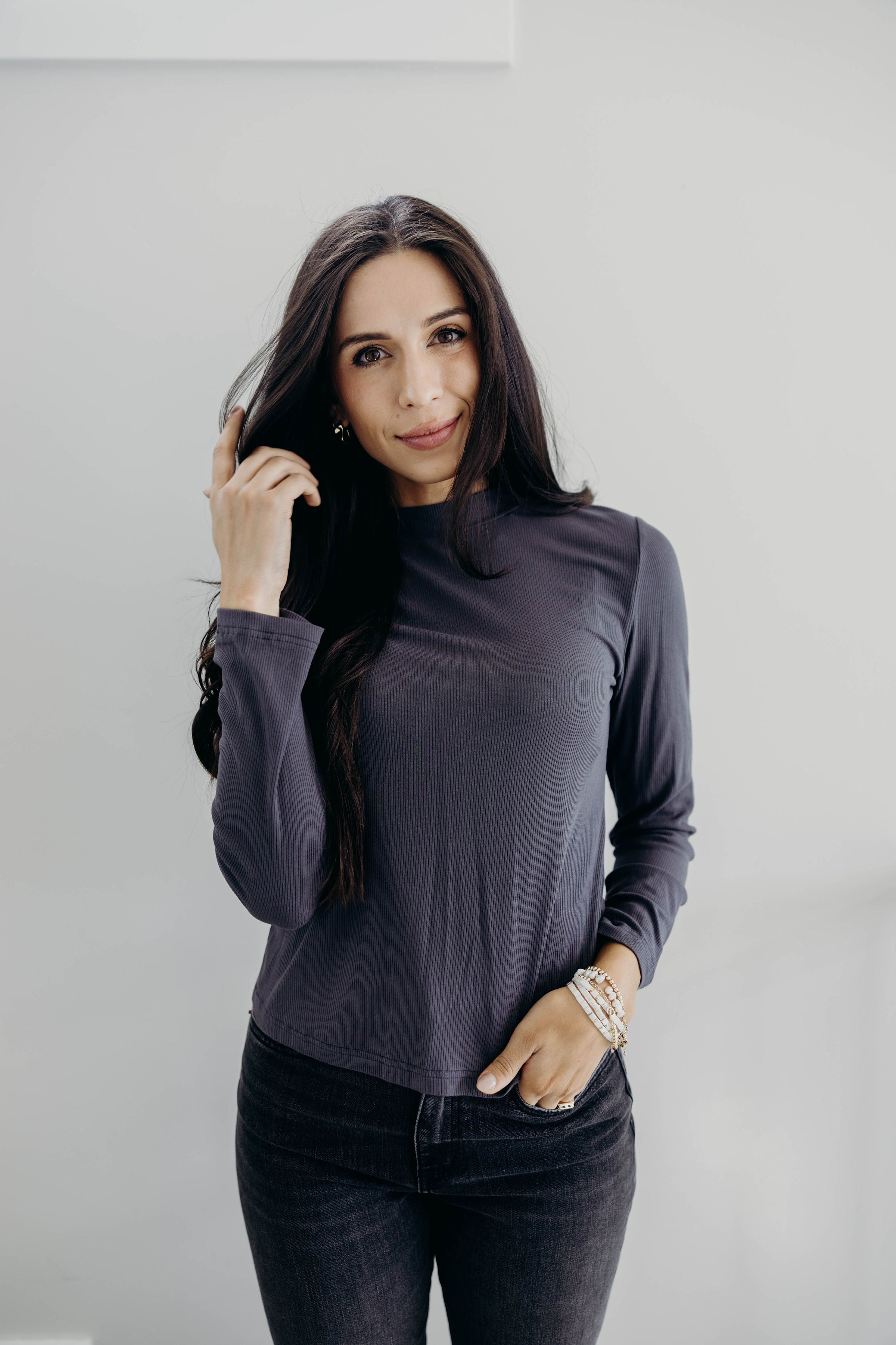 LONG SLEEVE MOCKNECK IN BLACK ONYX