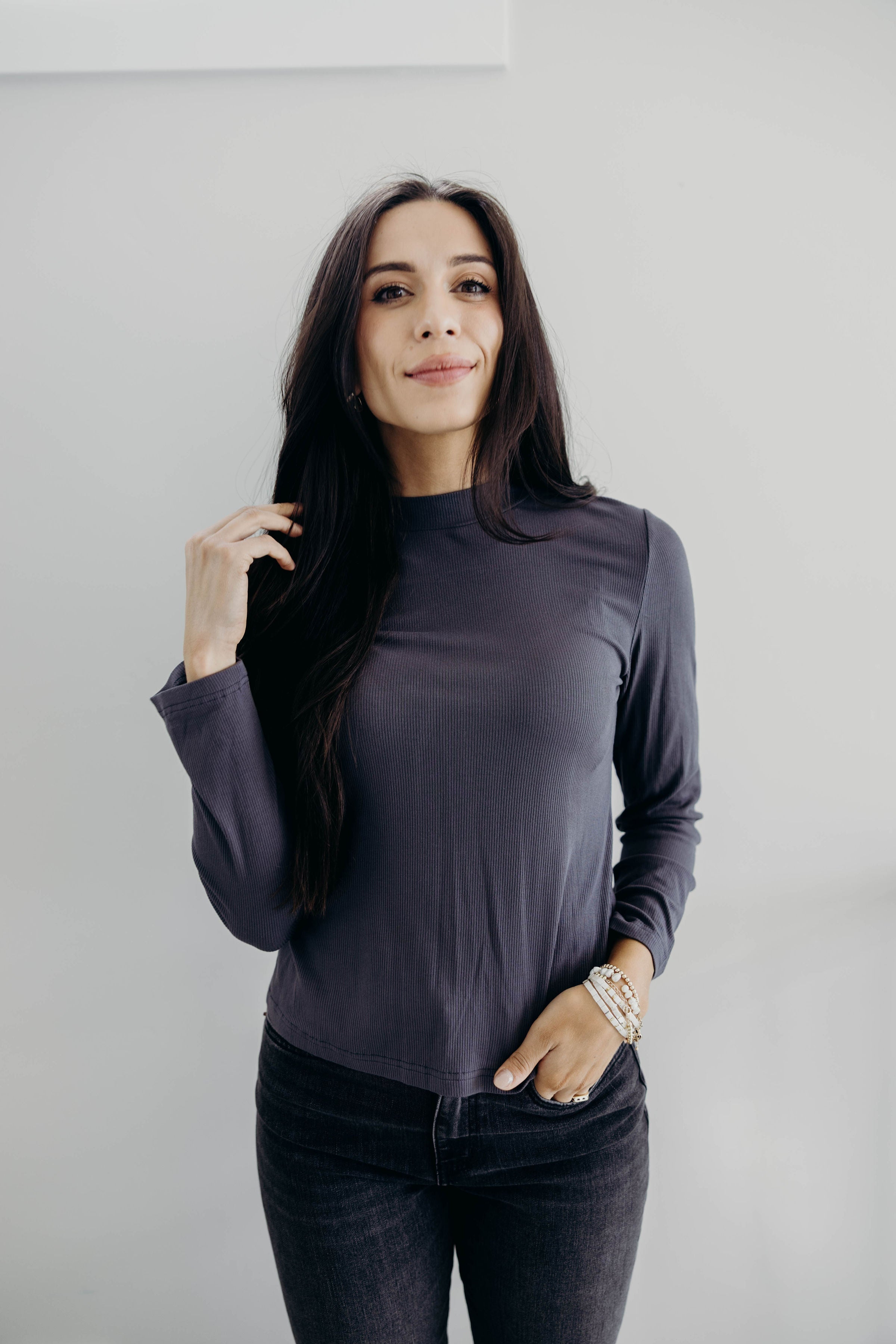LONG SLEEVE MOCKNECK IN BLACK ONYX