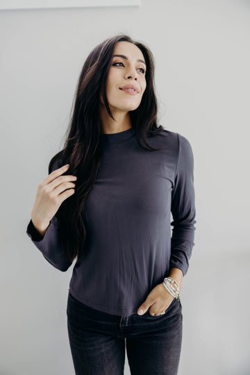 LONG SLEEVE MOCKNECK IN BLACK ONYX