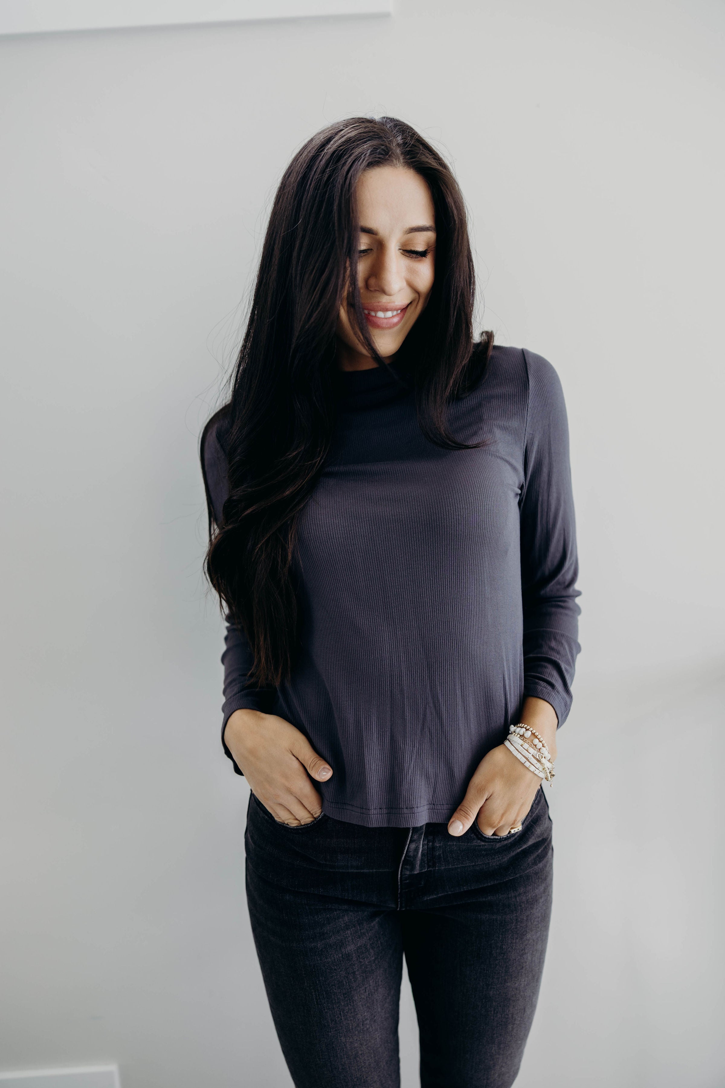 LONG SLEEVE MOCKNECK IN BLACK ONYX