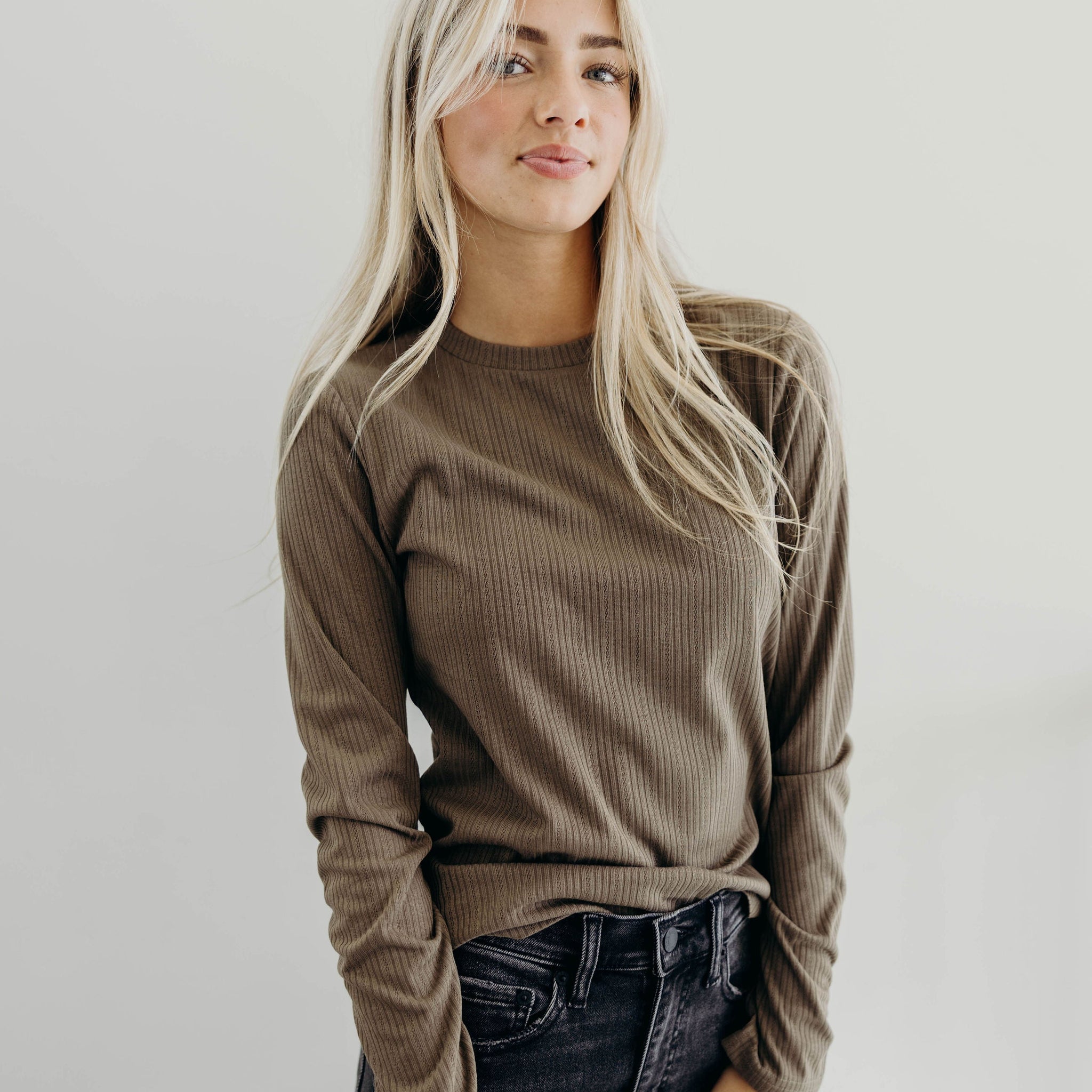 POINTELLE LONG SLEEVE TEE IN BRUSHED SAGE