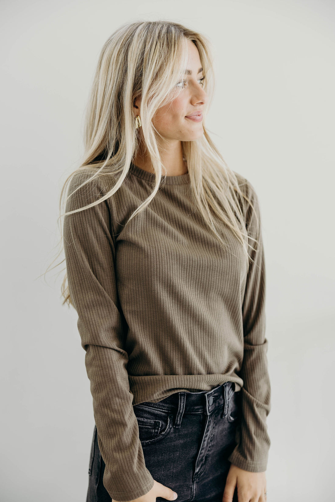 POINTELLE LONG SLEEVE TEE IN BRUSHED SAGE