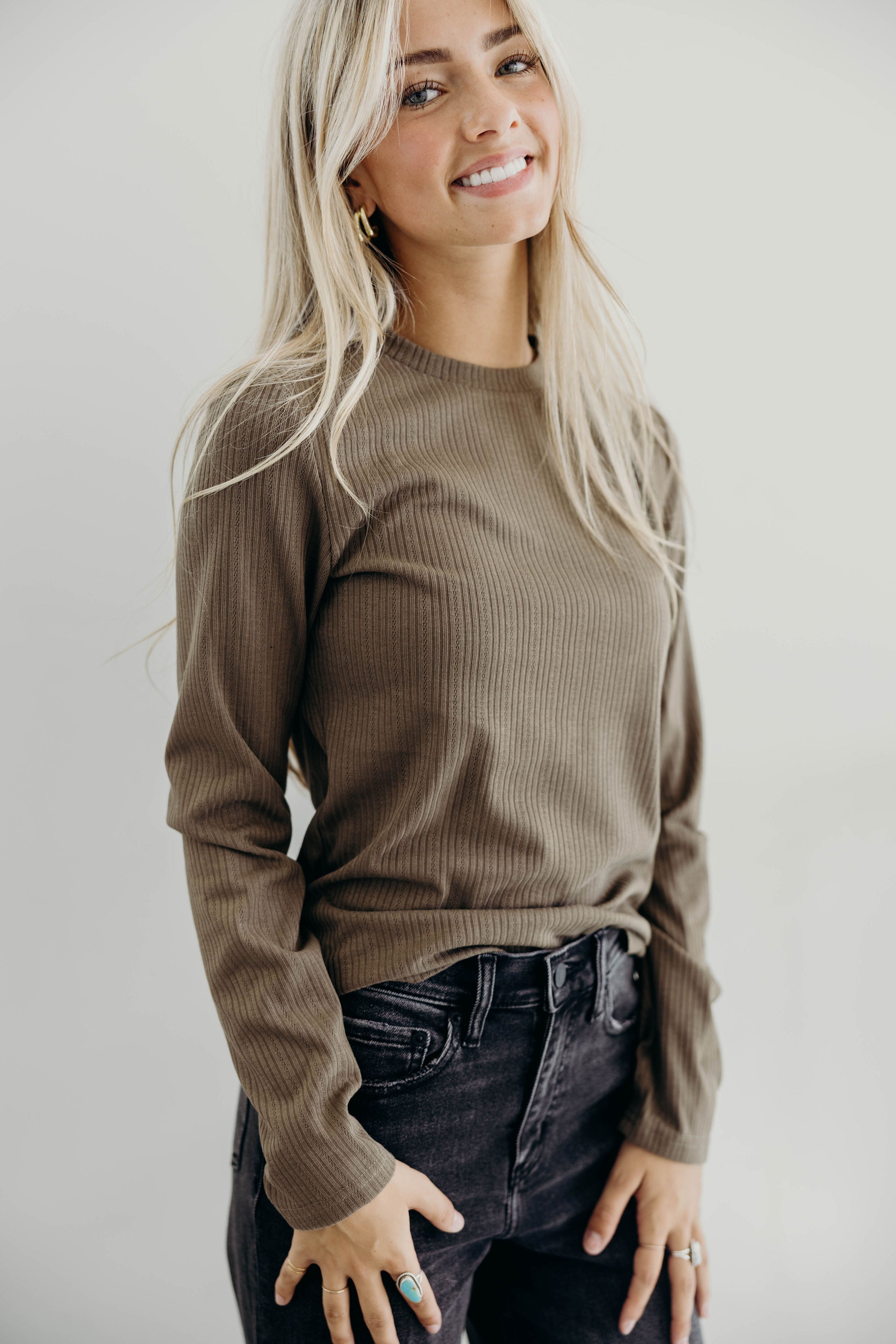 POINTELLE LONG SLEEVE TEE IN BRUSHED SAGE