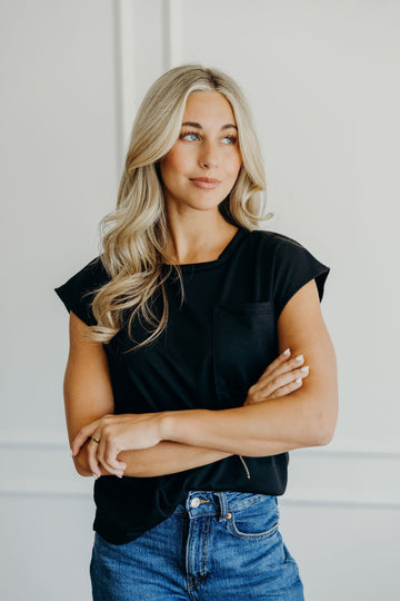 POCKET SLUB TEE IN BLACK FINAL SALE