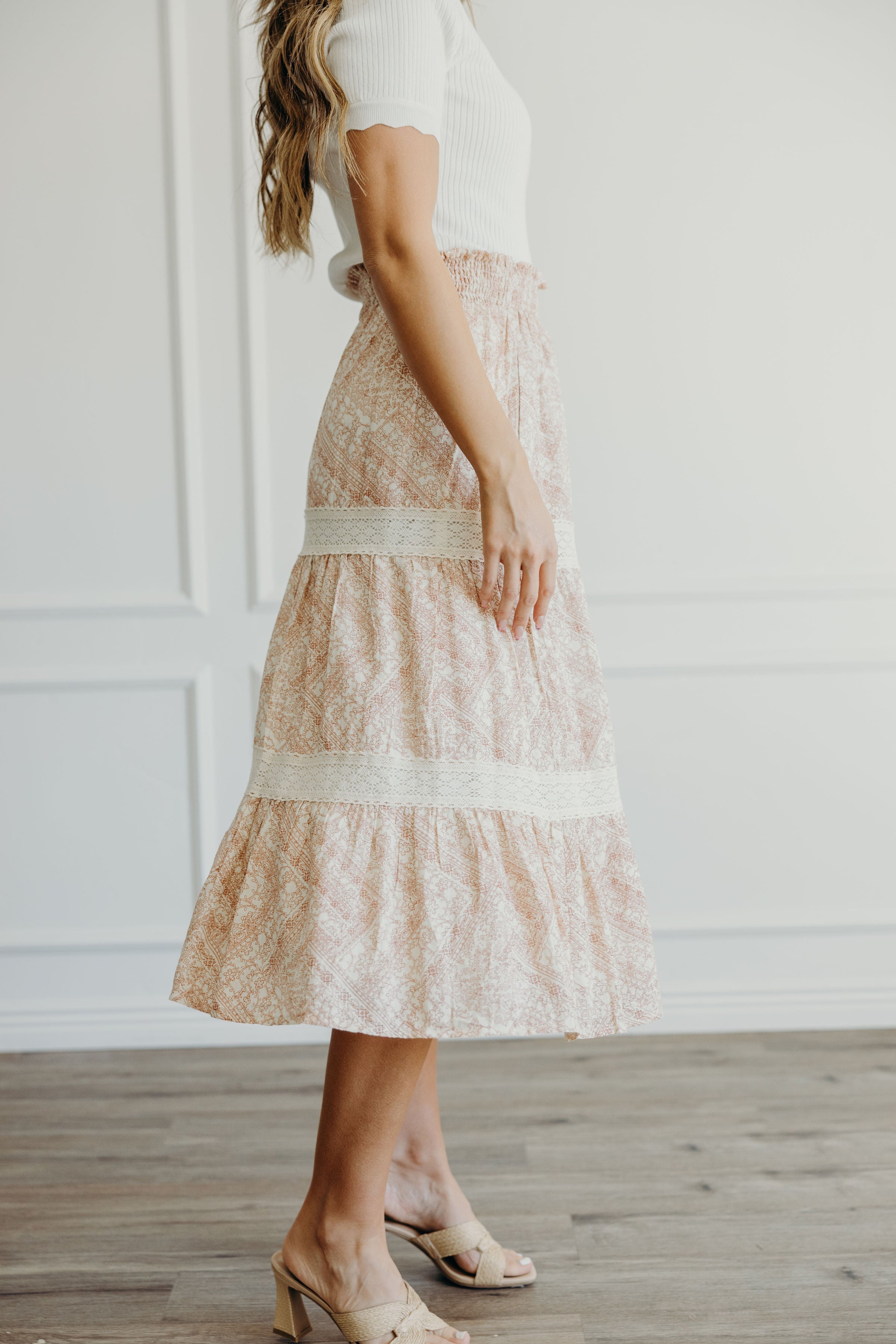 RUCHED WAIST SKIRT IN PINK PRISM FINAL SALE