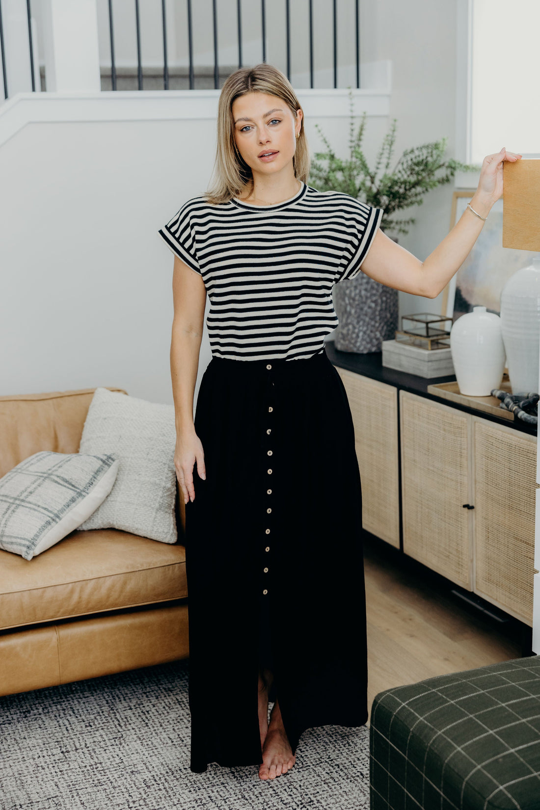 BUTTON FRONT SLIT MAXI IN BLACK FINAL SALE