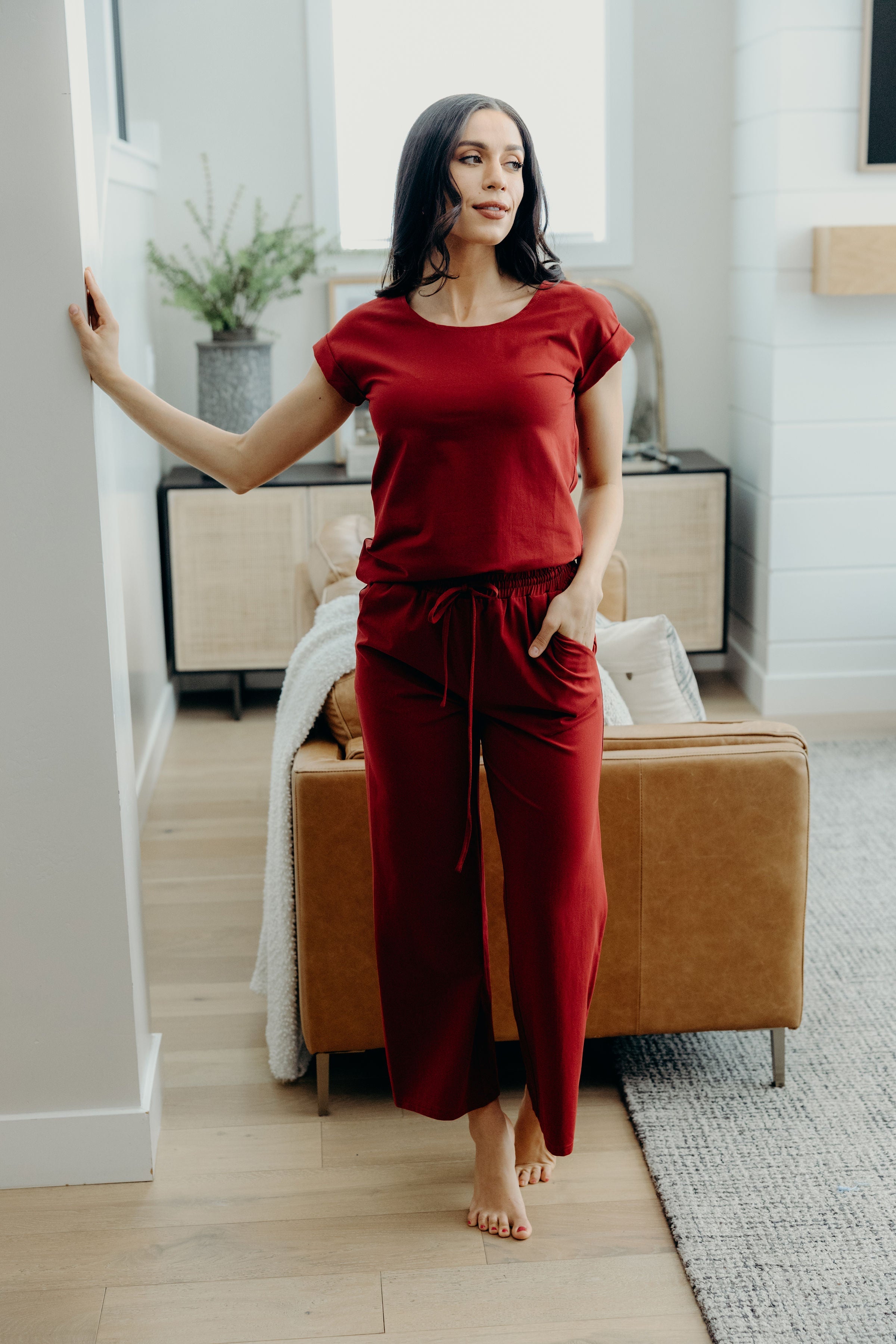 LOUNGE CUFF SLEEVE TEE IN RUBY RED FINAL SALE