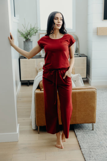 LOUNGE CUFF SLEEVE TEE IN RUBY RED FINAL SALE