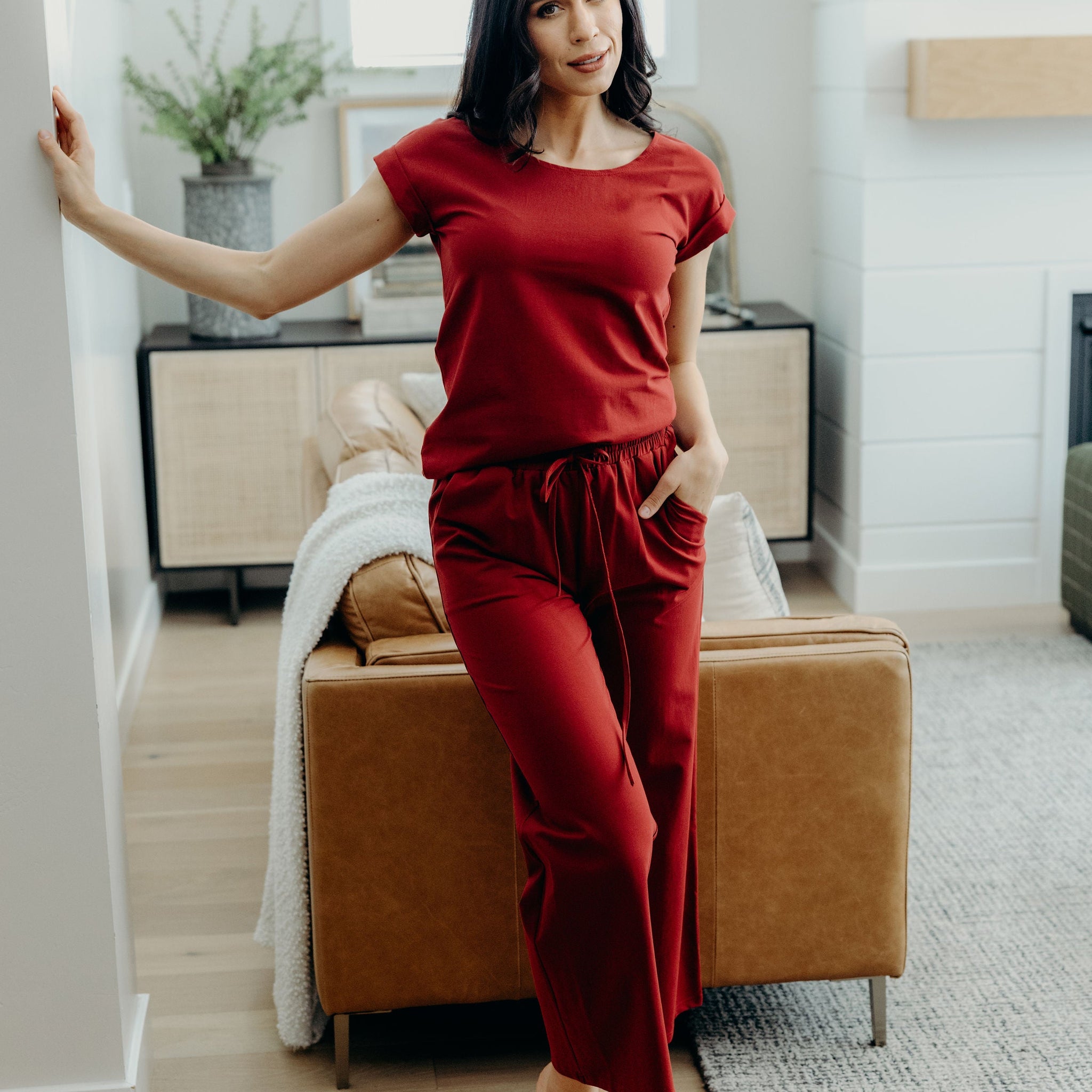 WIDE LEG LOUNGE PANTS IN RUBY RED FINAL SALE