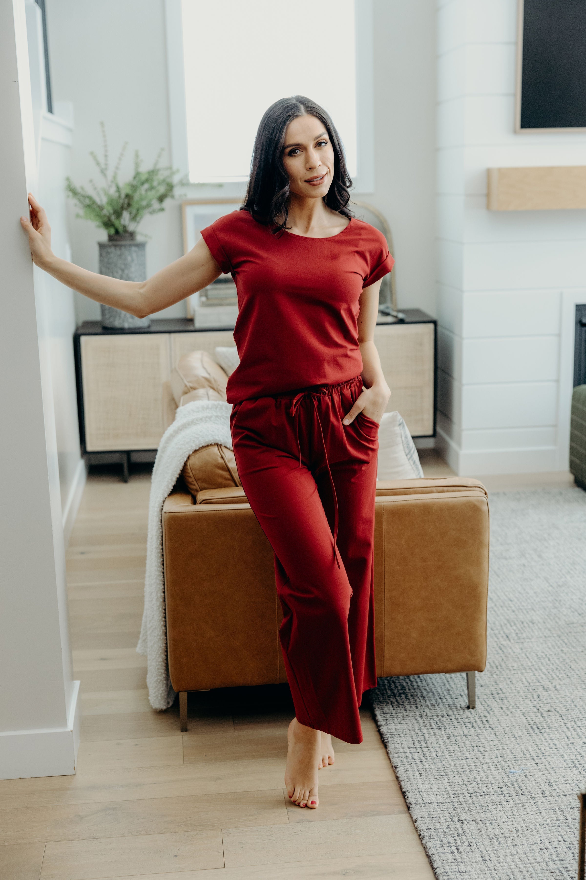 WIDE LEG LOUNGE PANTS IN RUBY RED FINAL SALE