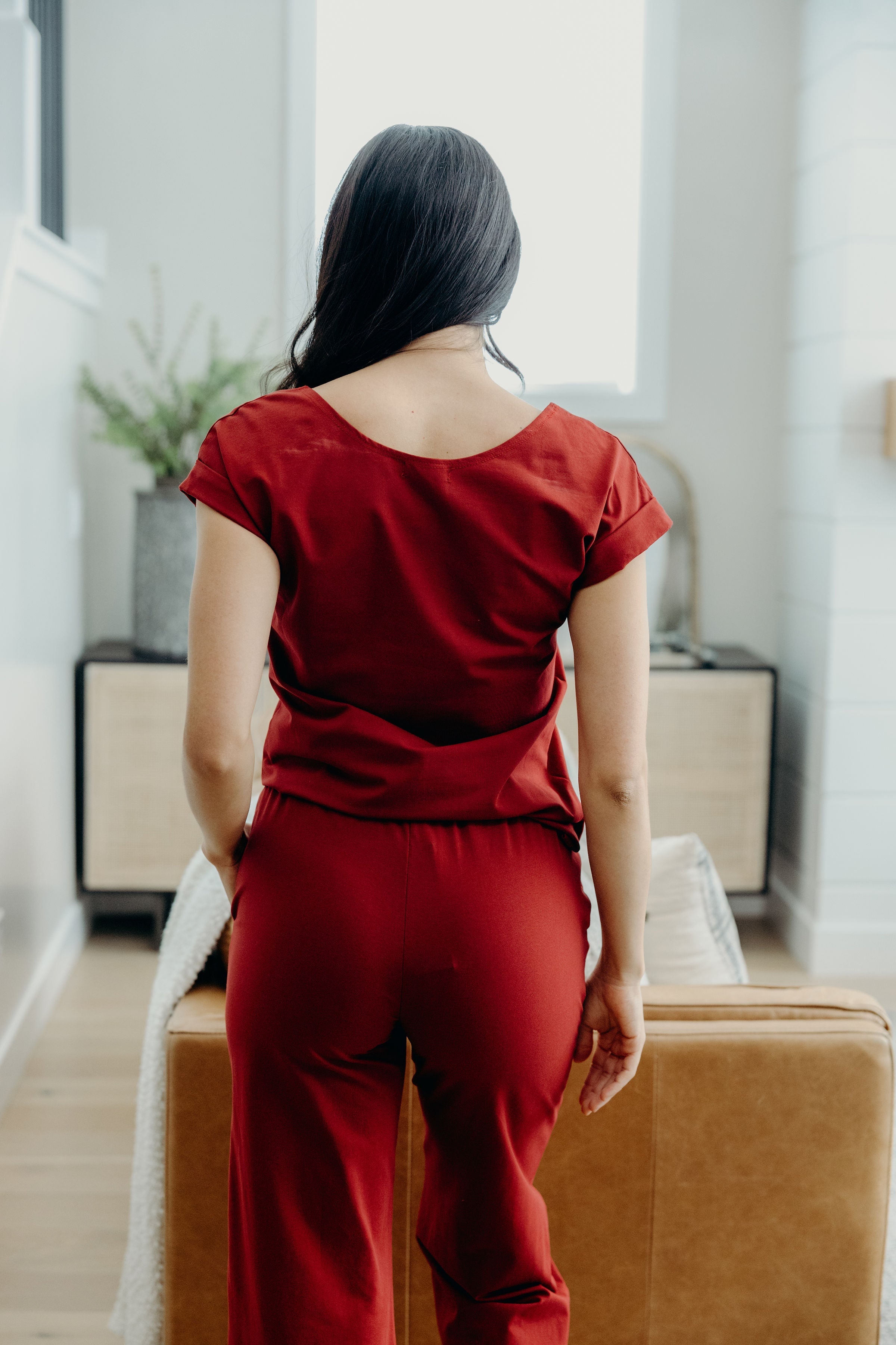 LOUNGE CUFF SLEEVE TEE IN RUBY RED FINAL SALE