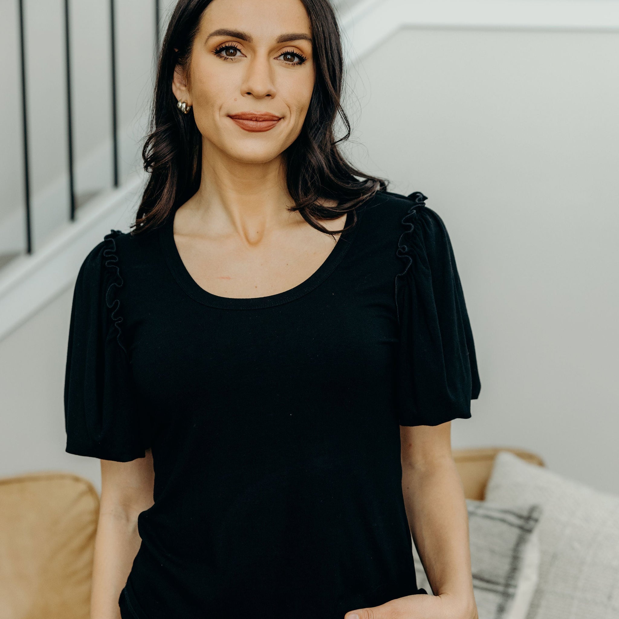 BUBBLE SLEEVE BLOUSE IN BLACK FINAL SALE