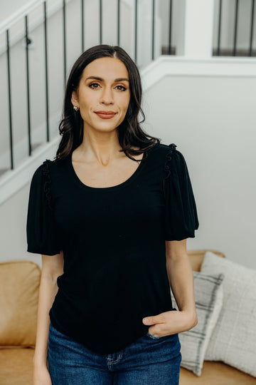 BUBBLE SLEEVE BLOUSE IN BLACK FINAL SALE