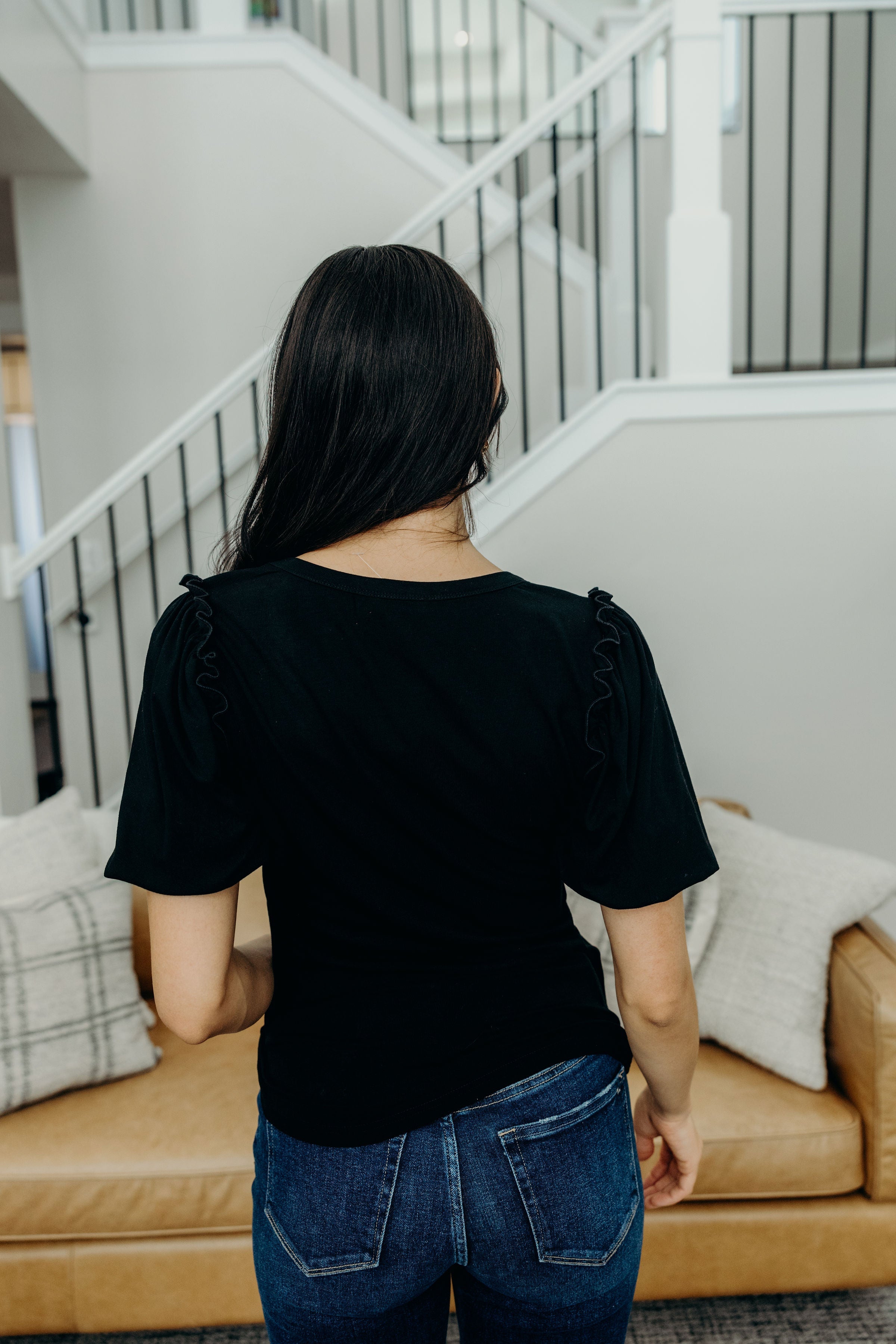 BUBBLE SLEEVE BLOUSE IN BLACK FINAL SALE