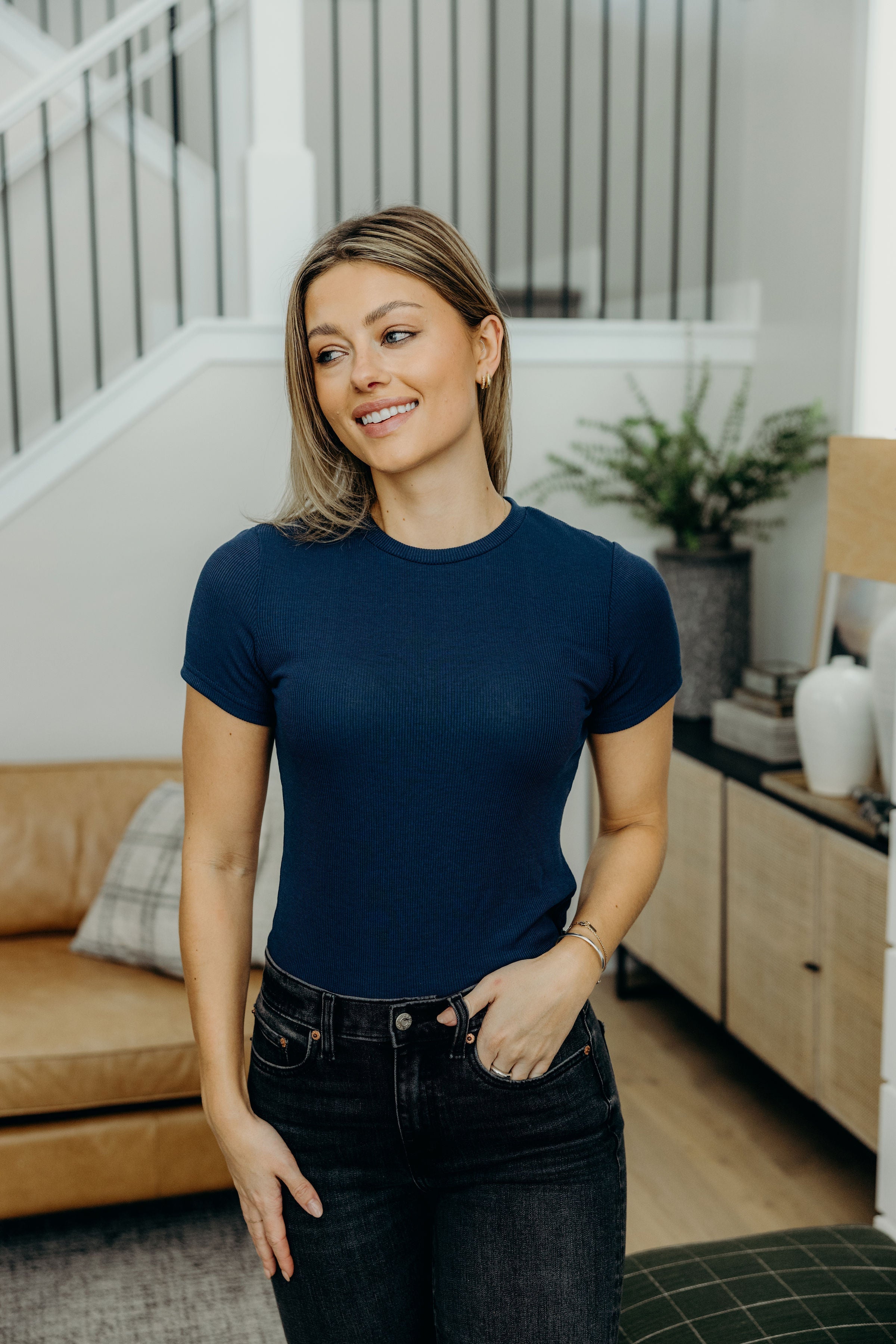 SHORT SLEEVE RIBBED TEE IN SAILOR BLUE FINALSALE