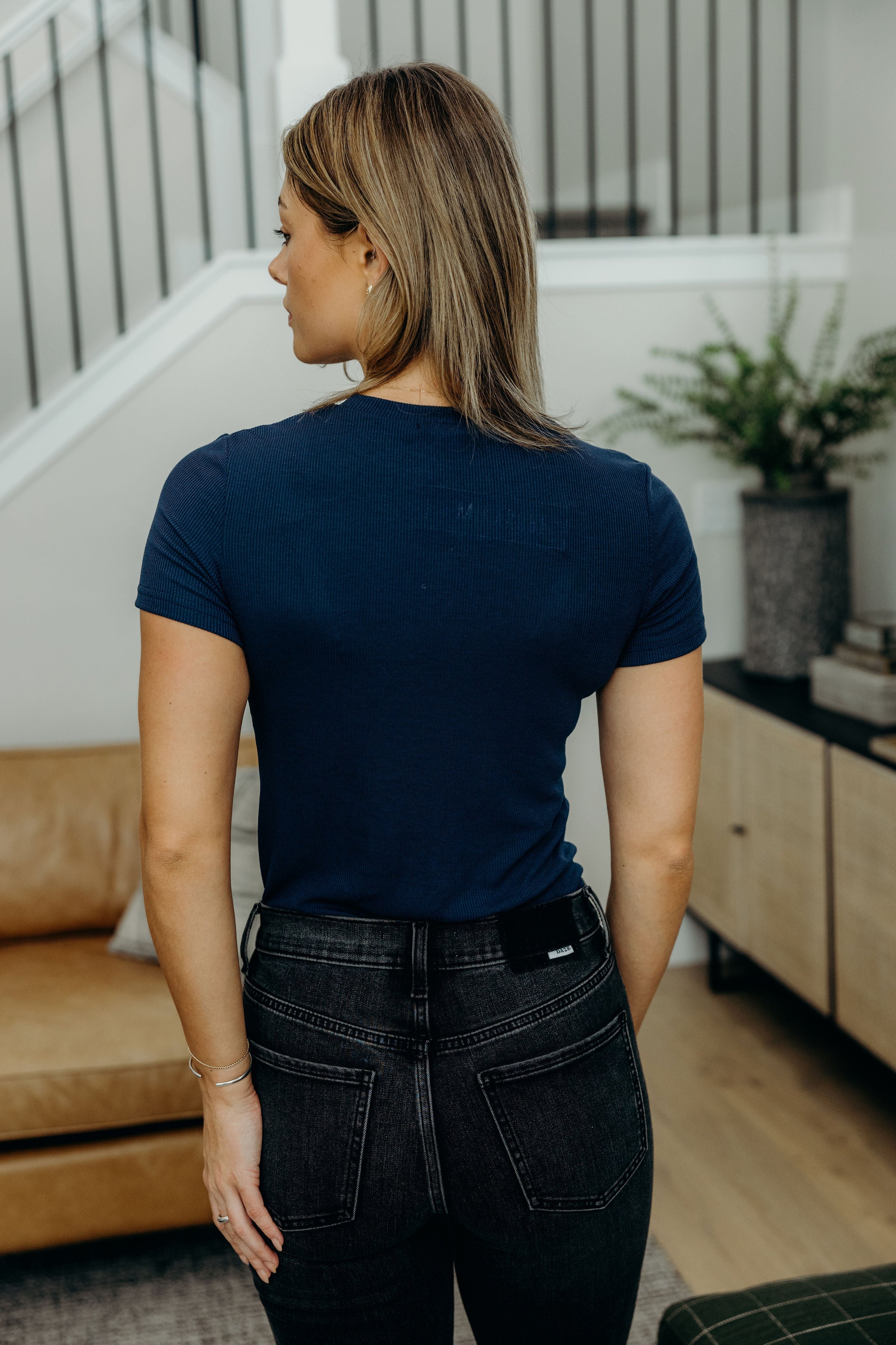SHORT SLEEVE RIBBED TEE IN SAILOR BLUE FINALSALE