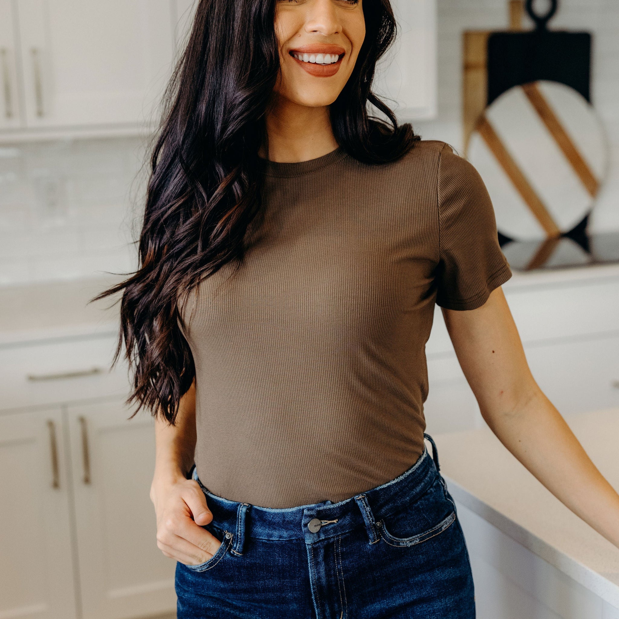 SHORT SLEEVE RIBBED TEE IN LAUREL OAK FINAL SALE