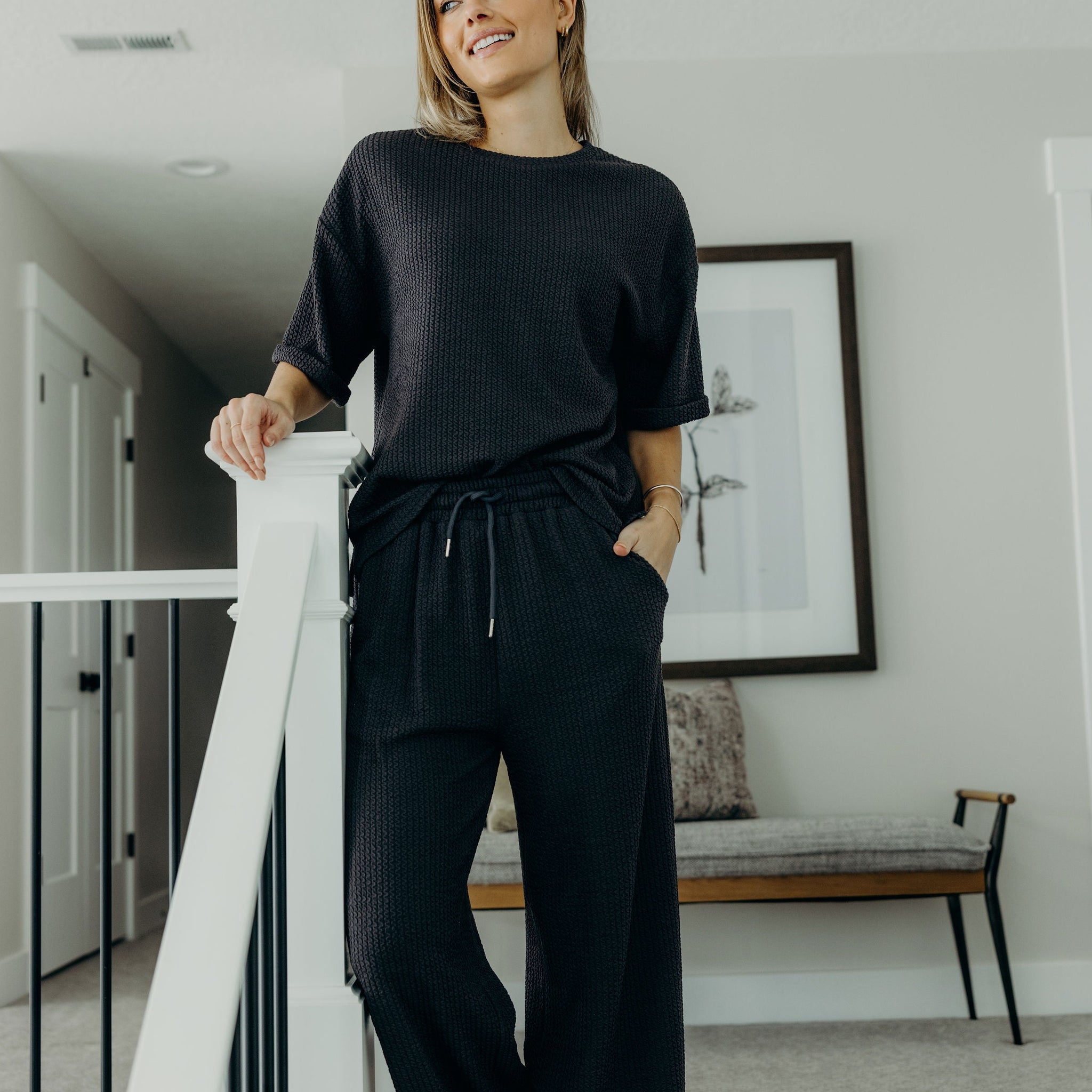 TEXTURED KNIT PANT IN RICH CHARCOAL FINAL SALE