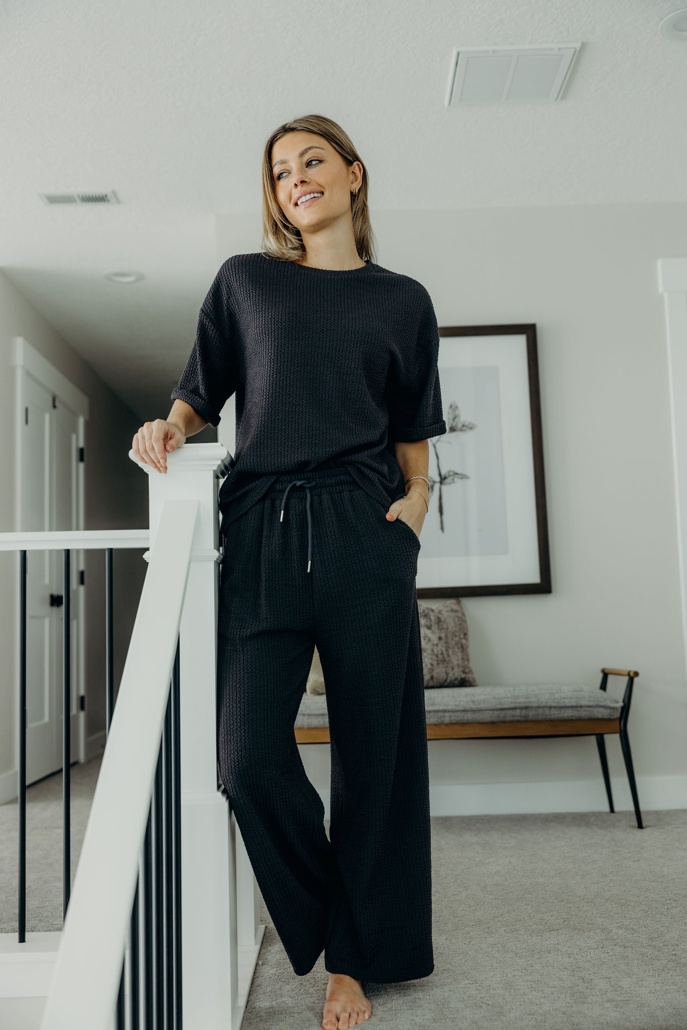 TEXTURED KNIT PANT IN RICH CHARCOAL FINAL SALE