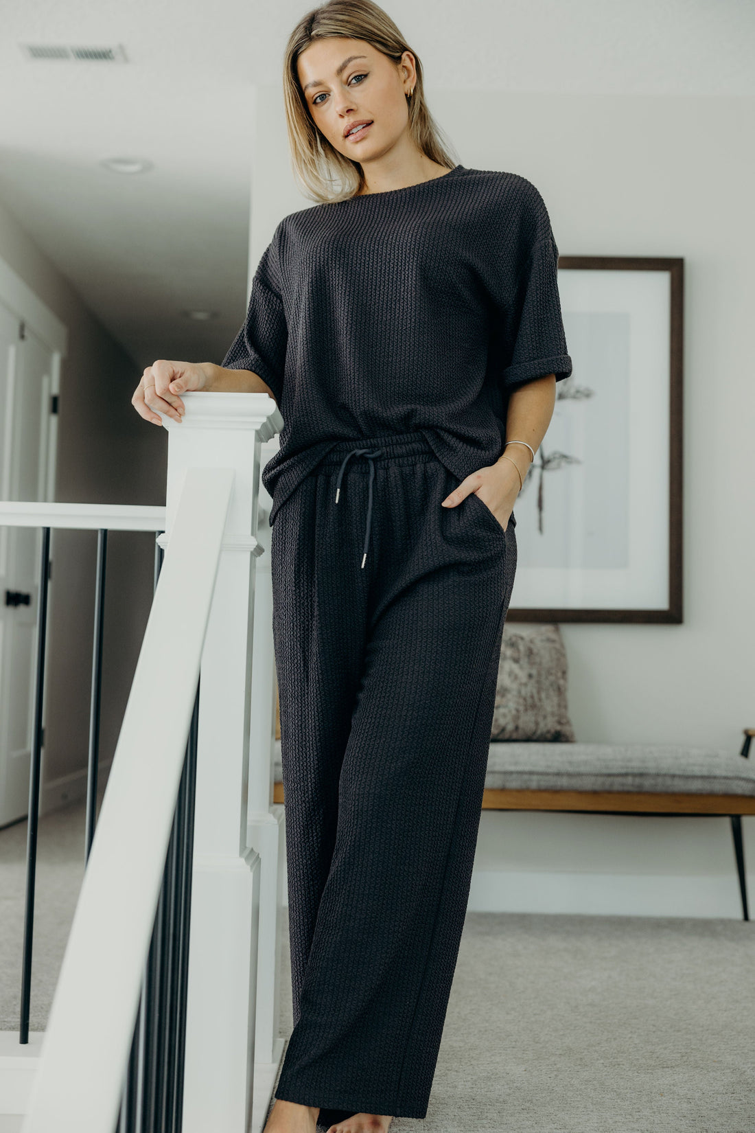 TEXTURED KNIT TOP IN RICH CHARCOAL FINAL SALE