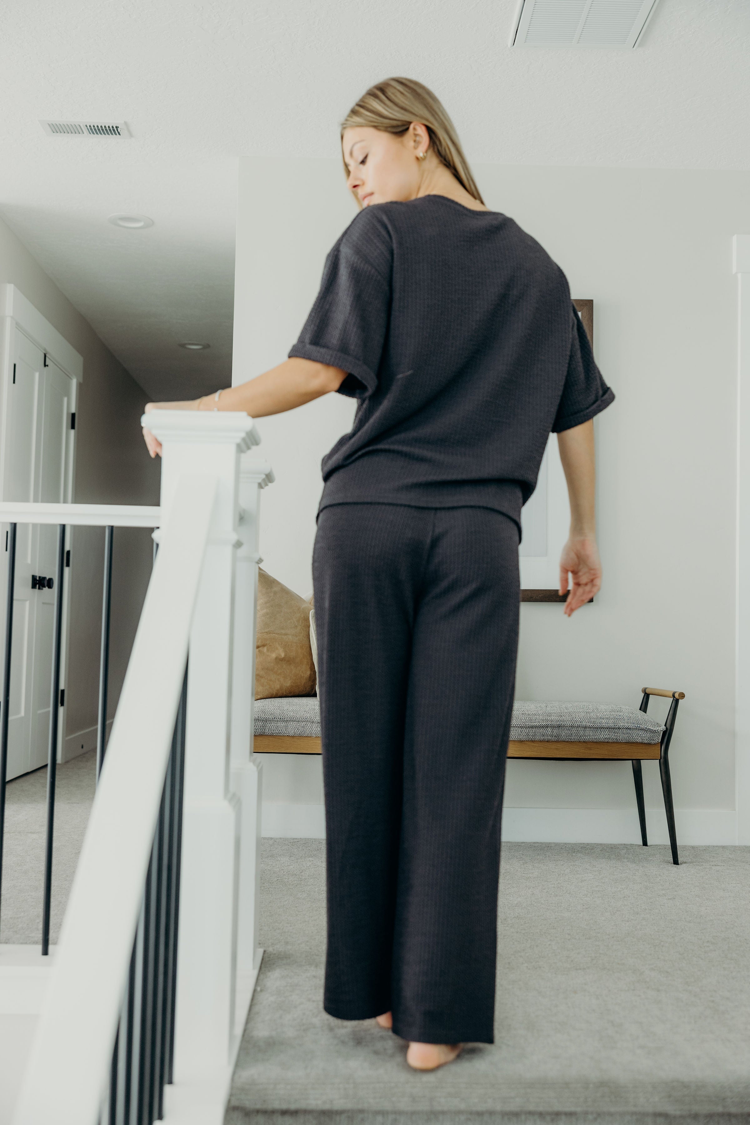 TEXTURED KNIT PANT IN RICH CHARCOAL FINAL SALE