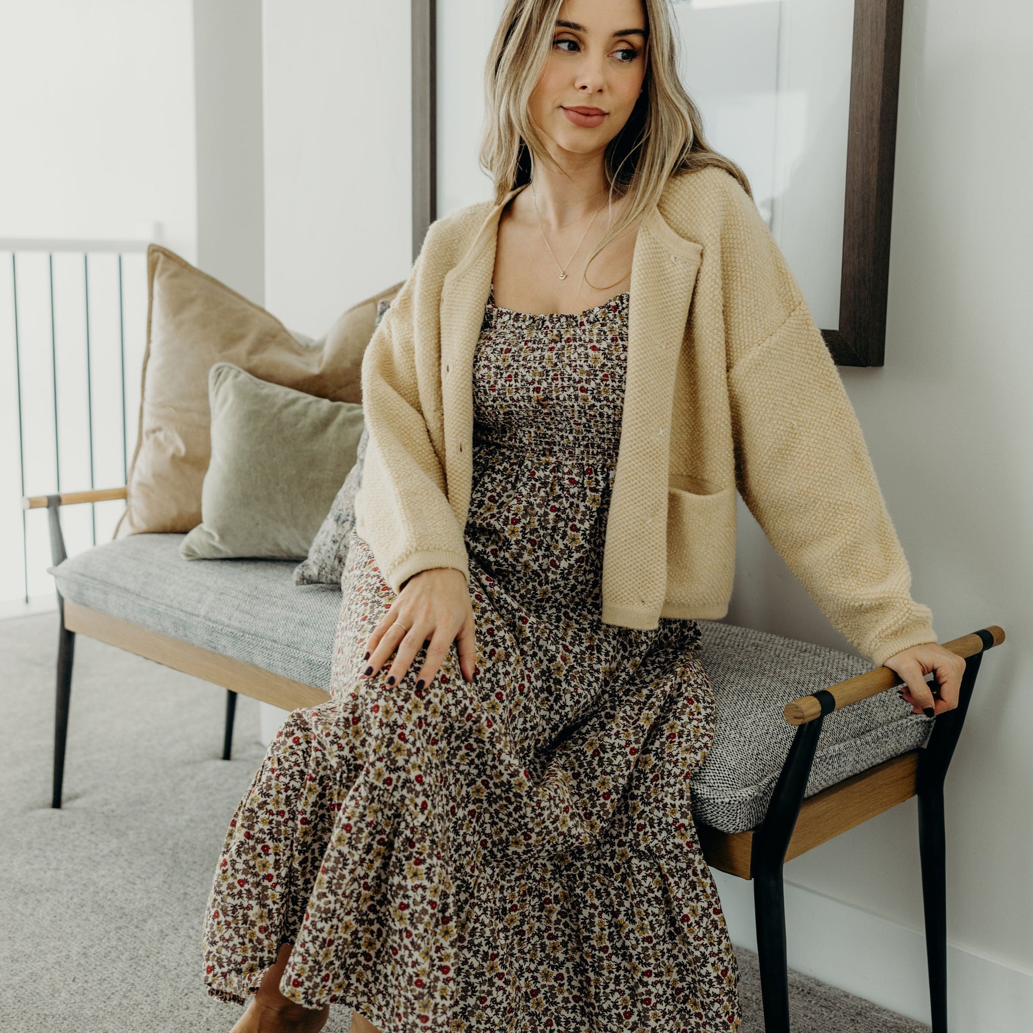 BUTTON FRONT CARDI IN CORNSILK FINAL SALE